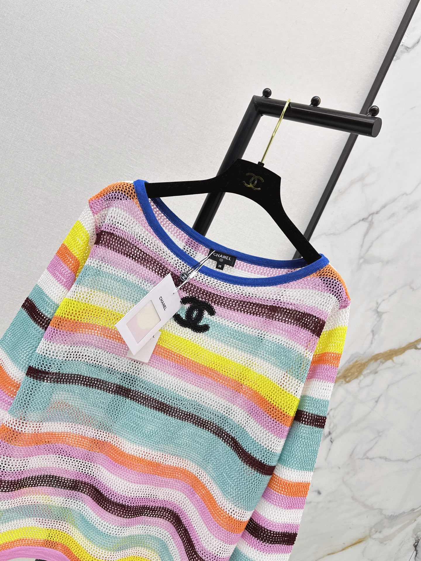 Chan 26ss stripe hollow knitwear
