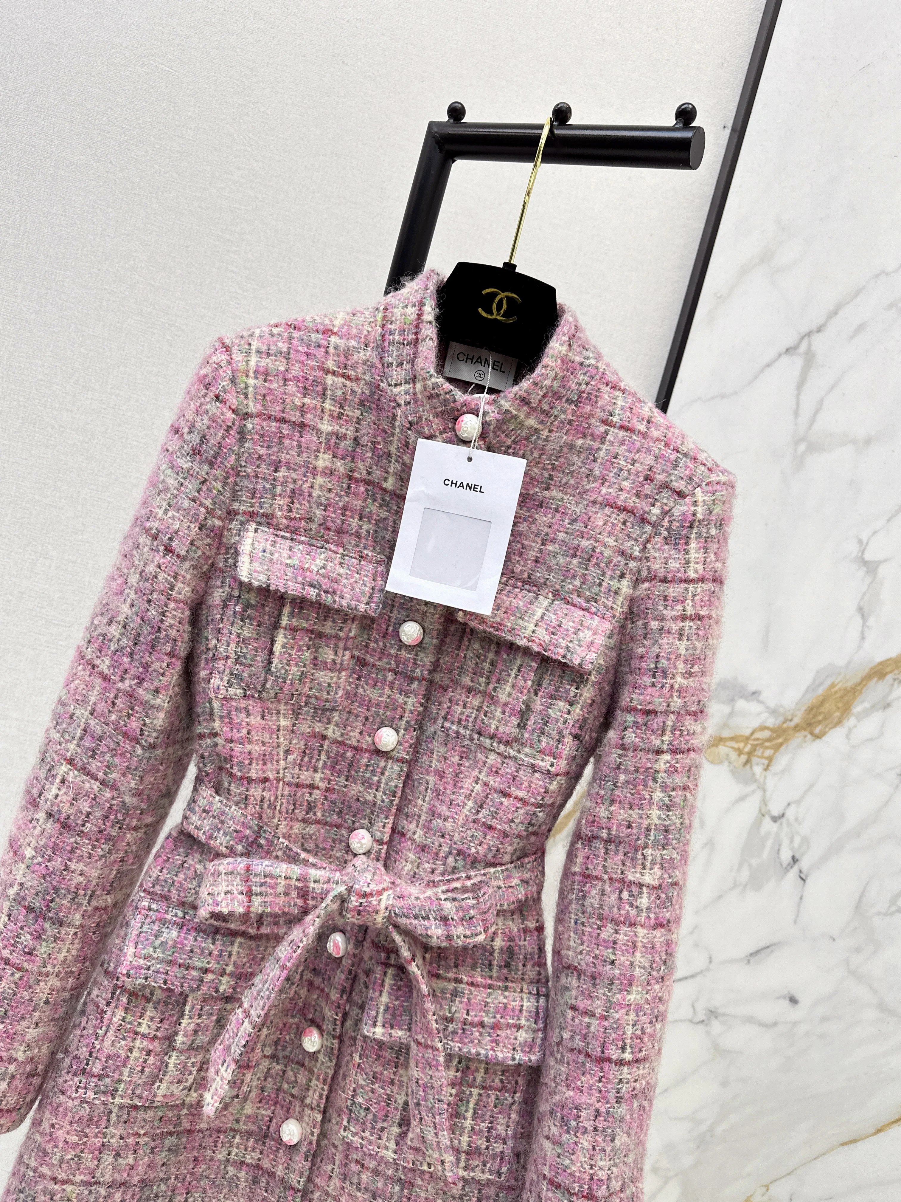 Chan 26ss check tweed coat dress
