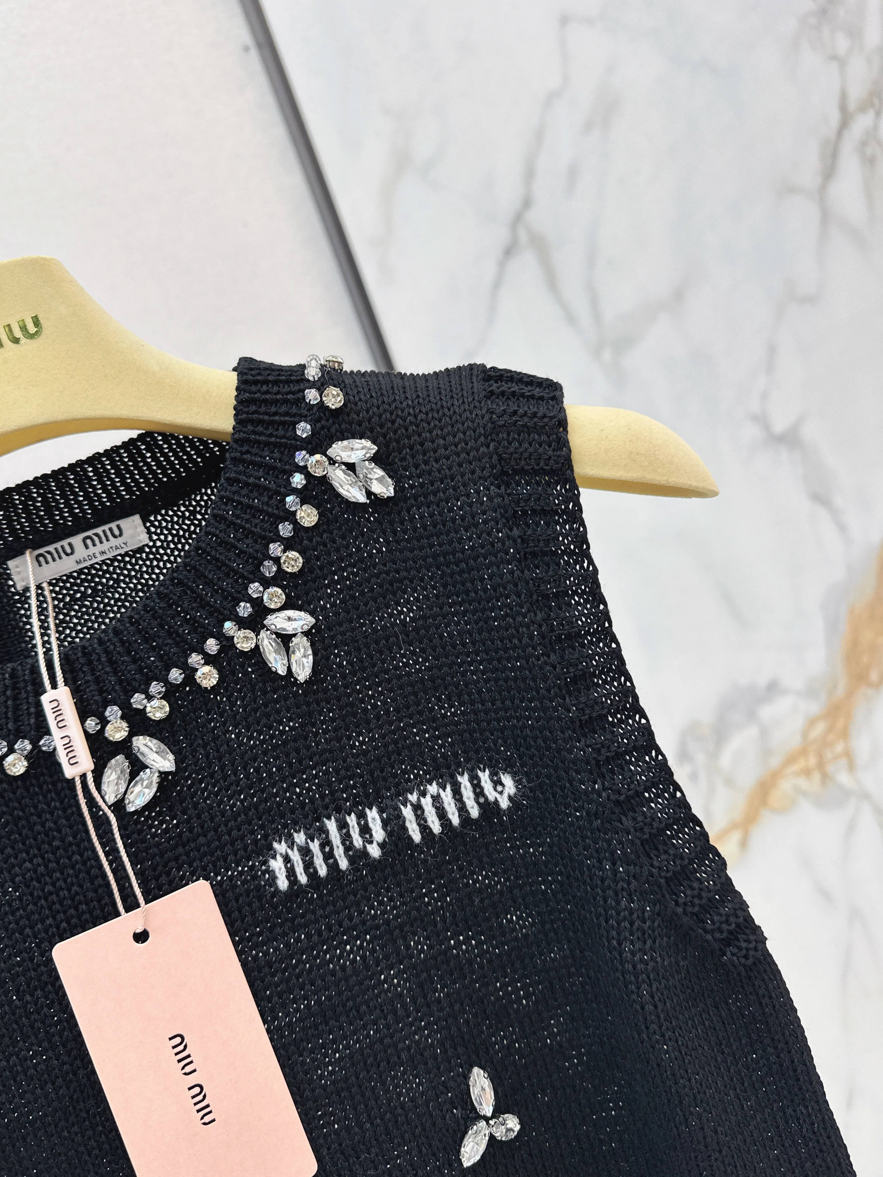 Miu 26ss rhinestone sleeveless vest