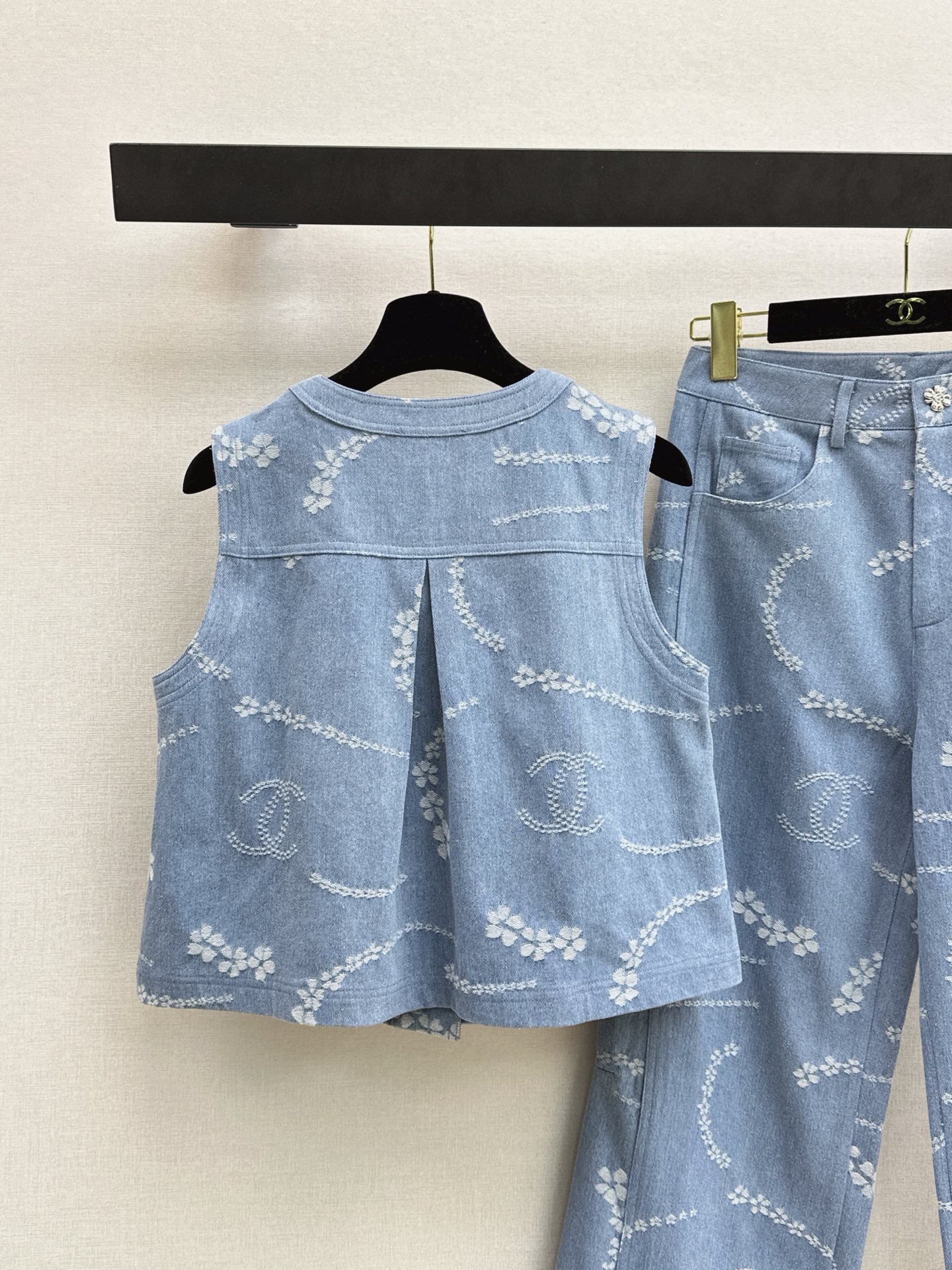 Chan 26ss print denim suit
