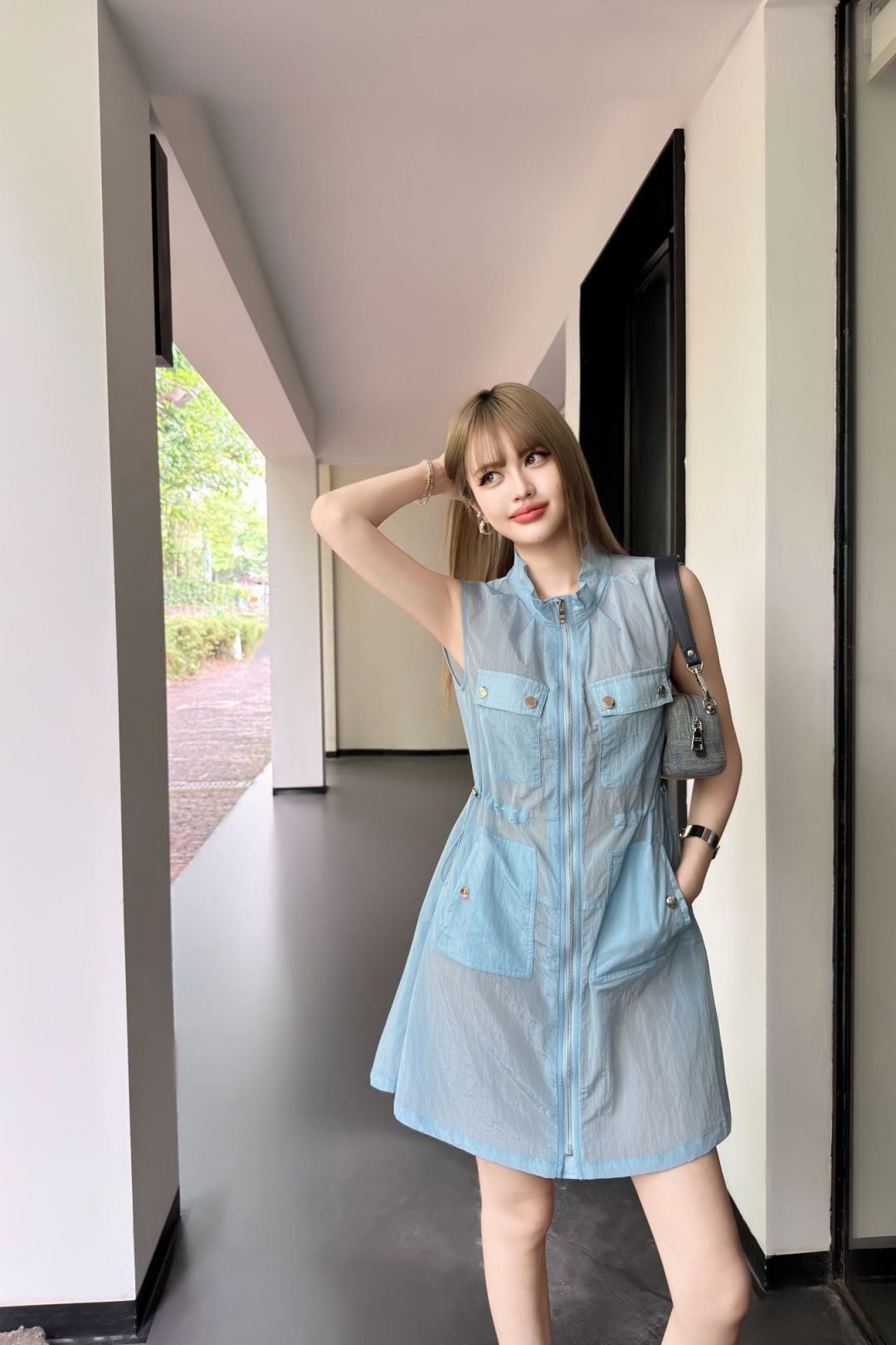 Pra 26ss drawstring sleeveless dress
