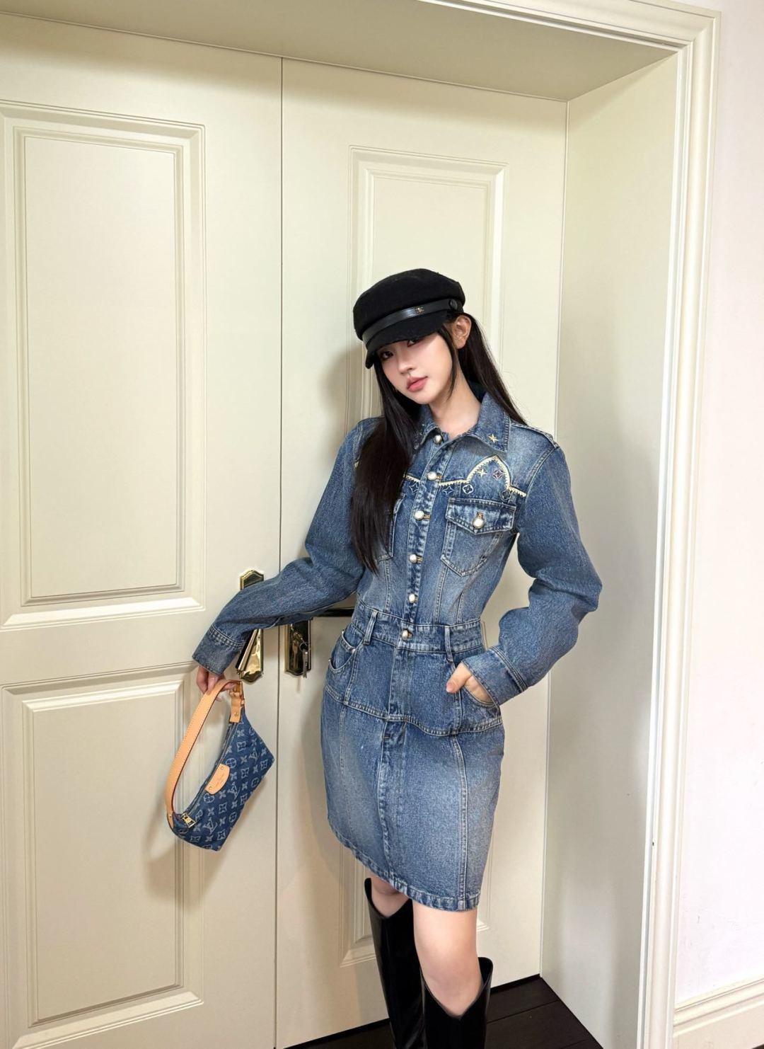 Loui 26ss embroidery denim dress