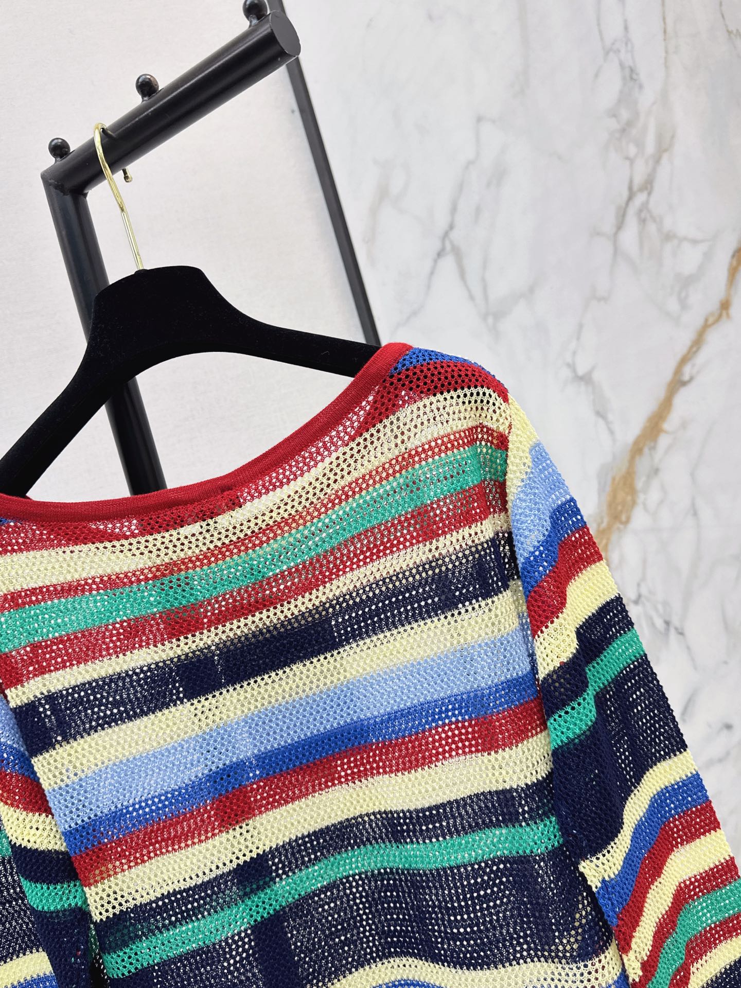 Chan 26ss stripe hollow knitwear
