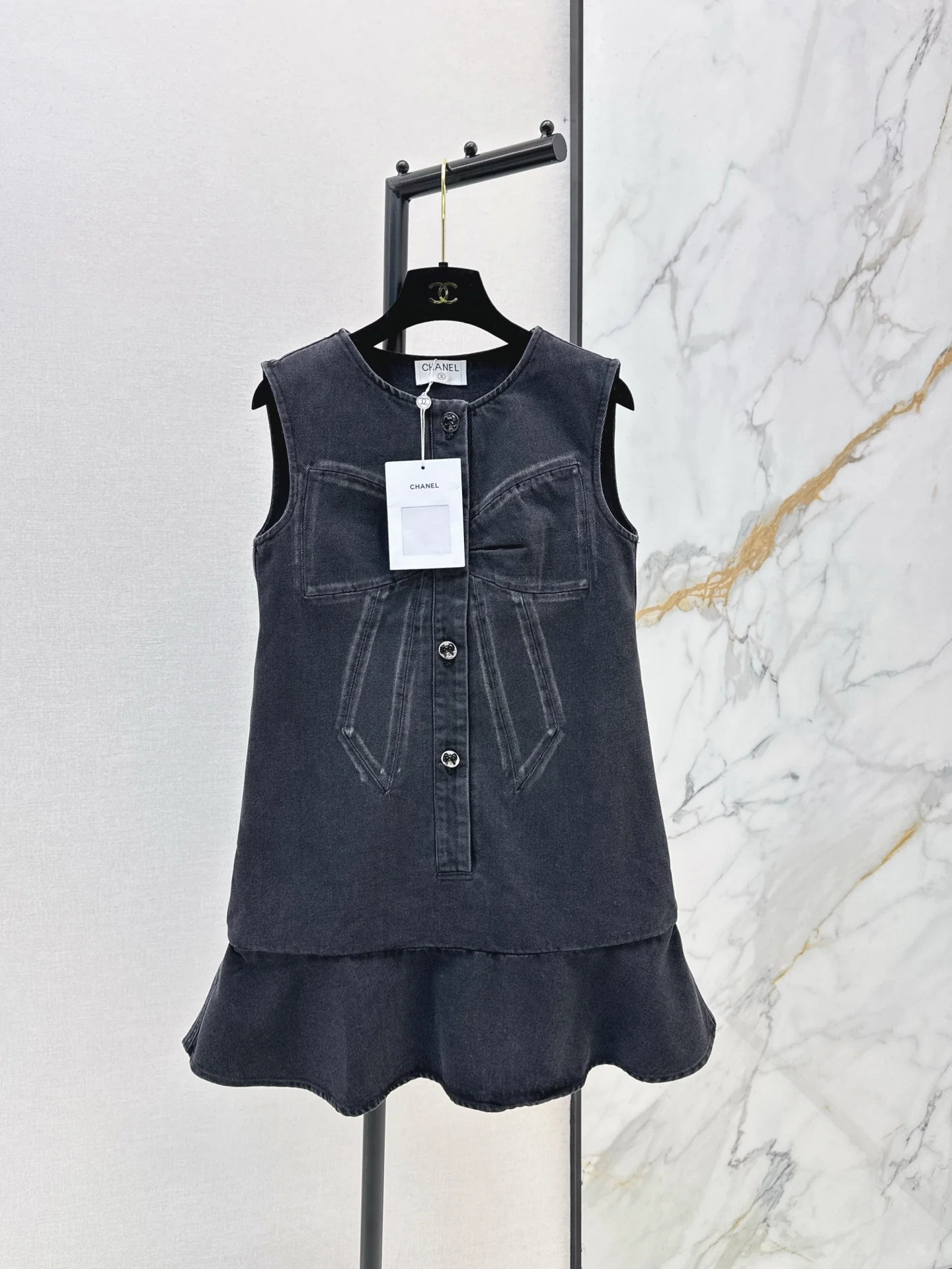 Chan 25fw sleeveless bow denim dress