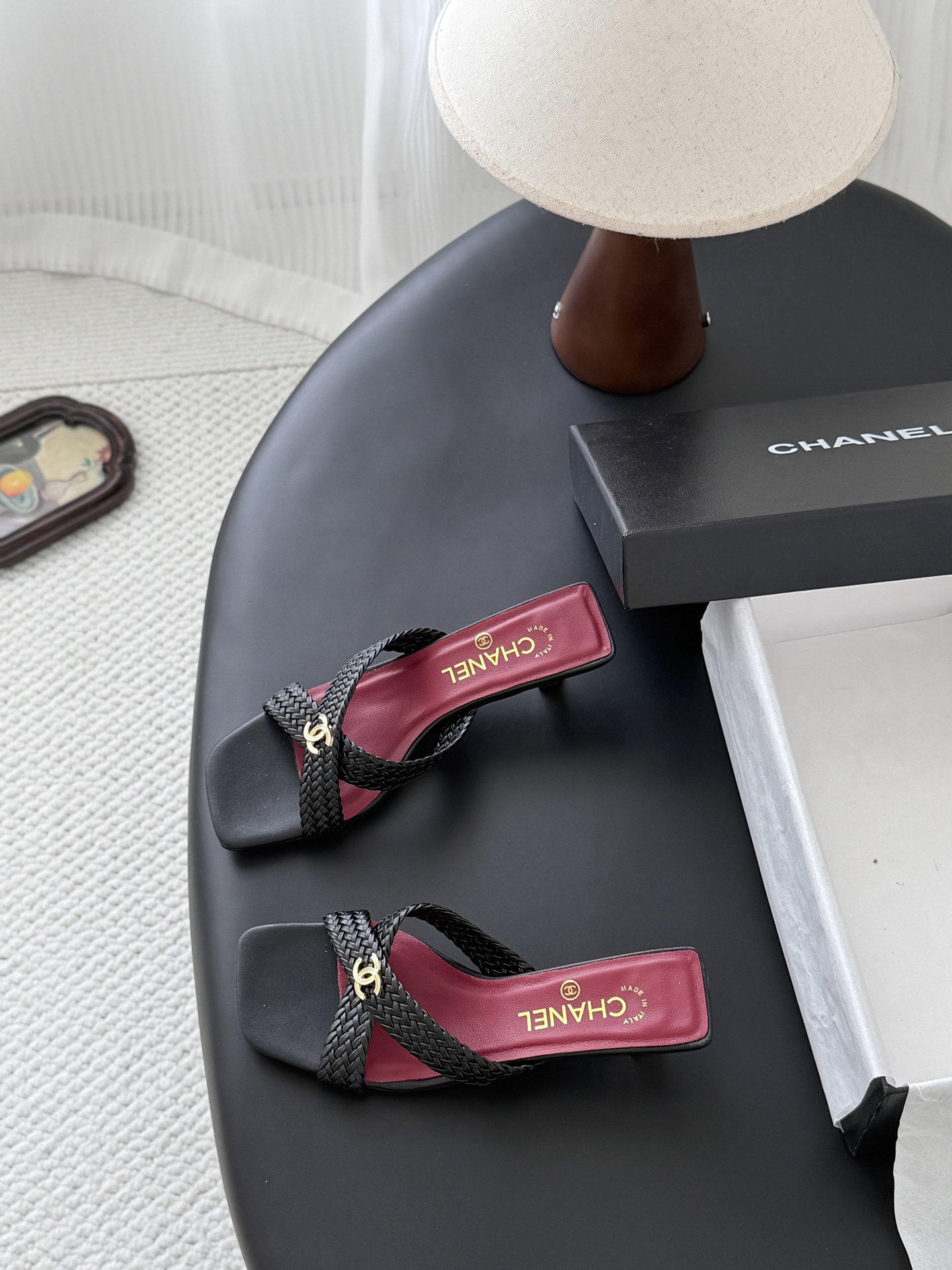 Chan 26ss cross-strap heeled mule sandals