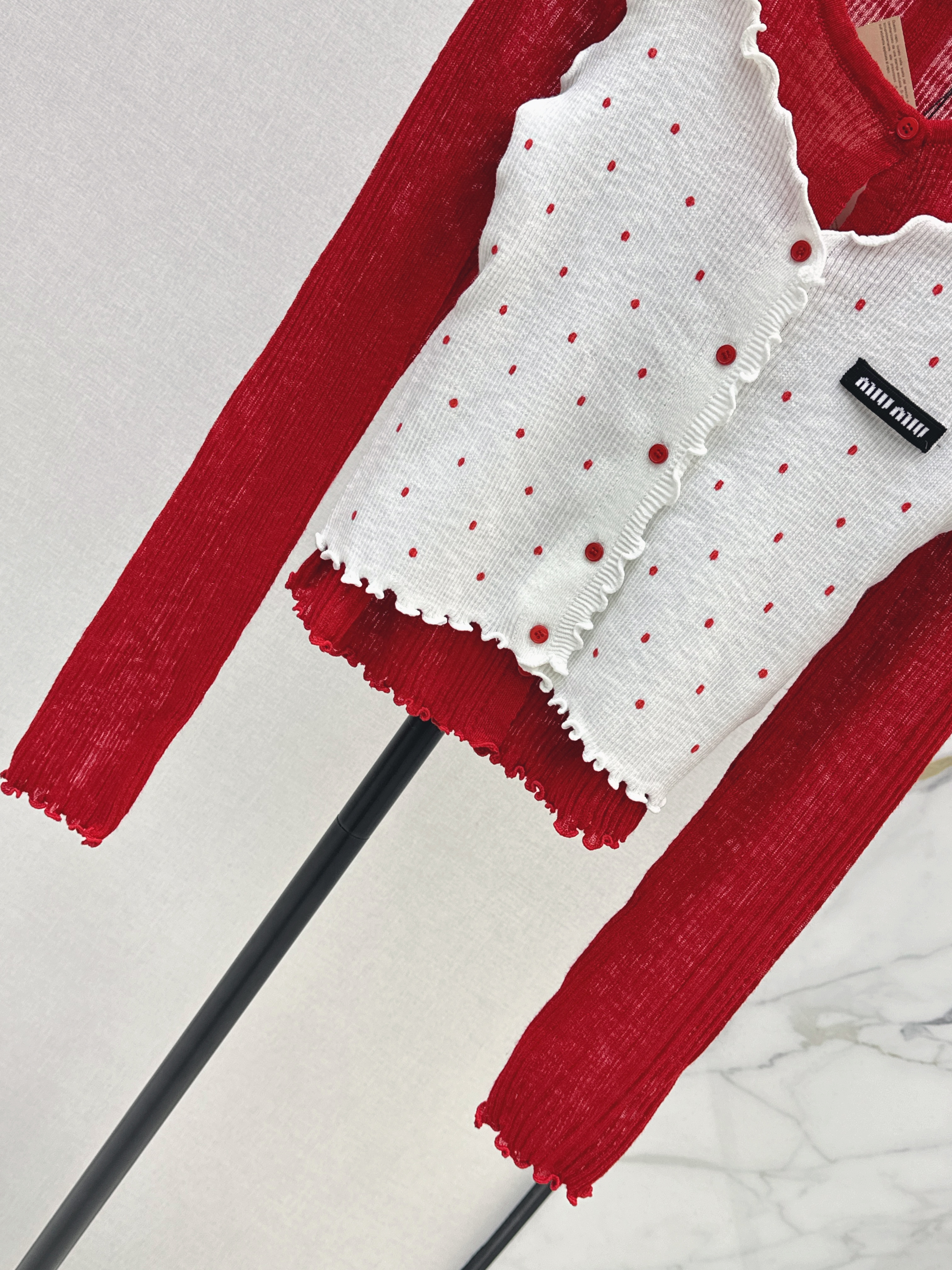 Miu 26SS Polka Dot Camisole and Cardigan Set