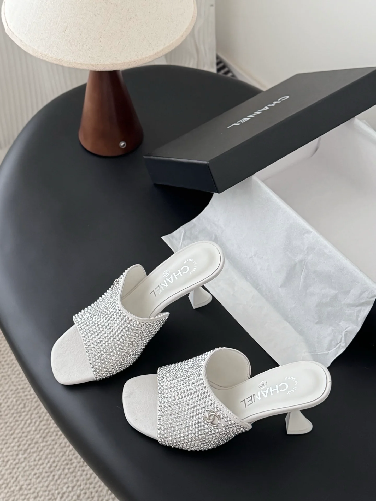 Chan 25fw high heeled slides sandals