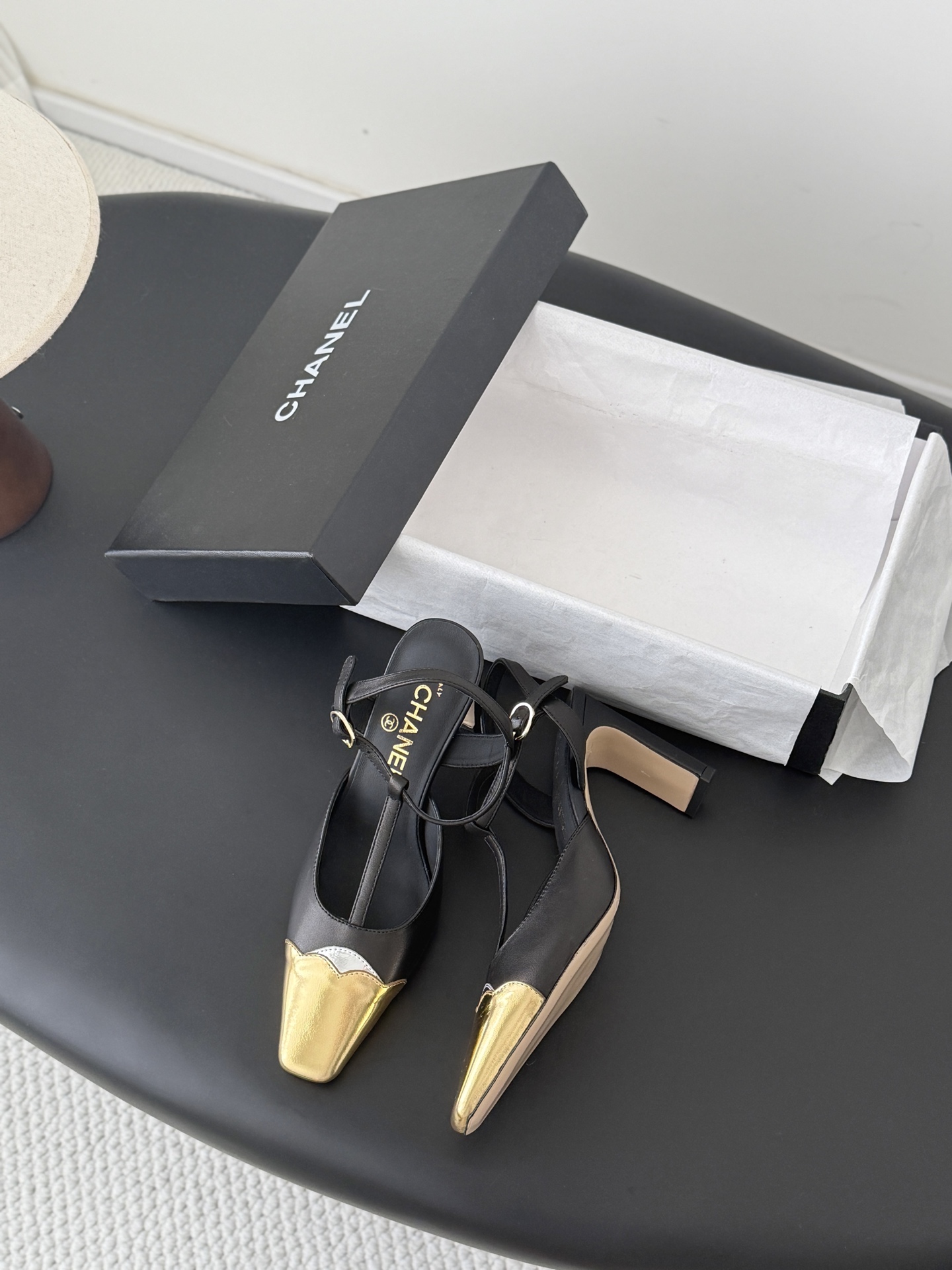 Chan 26P t-strap slingback heels