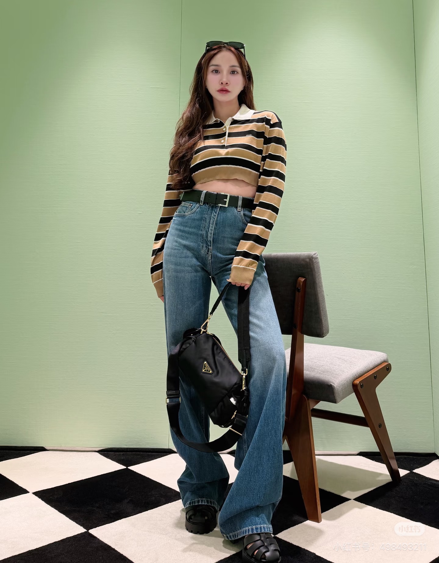 Pra 26ss stripe cropped knitwear