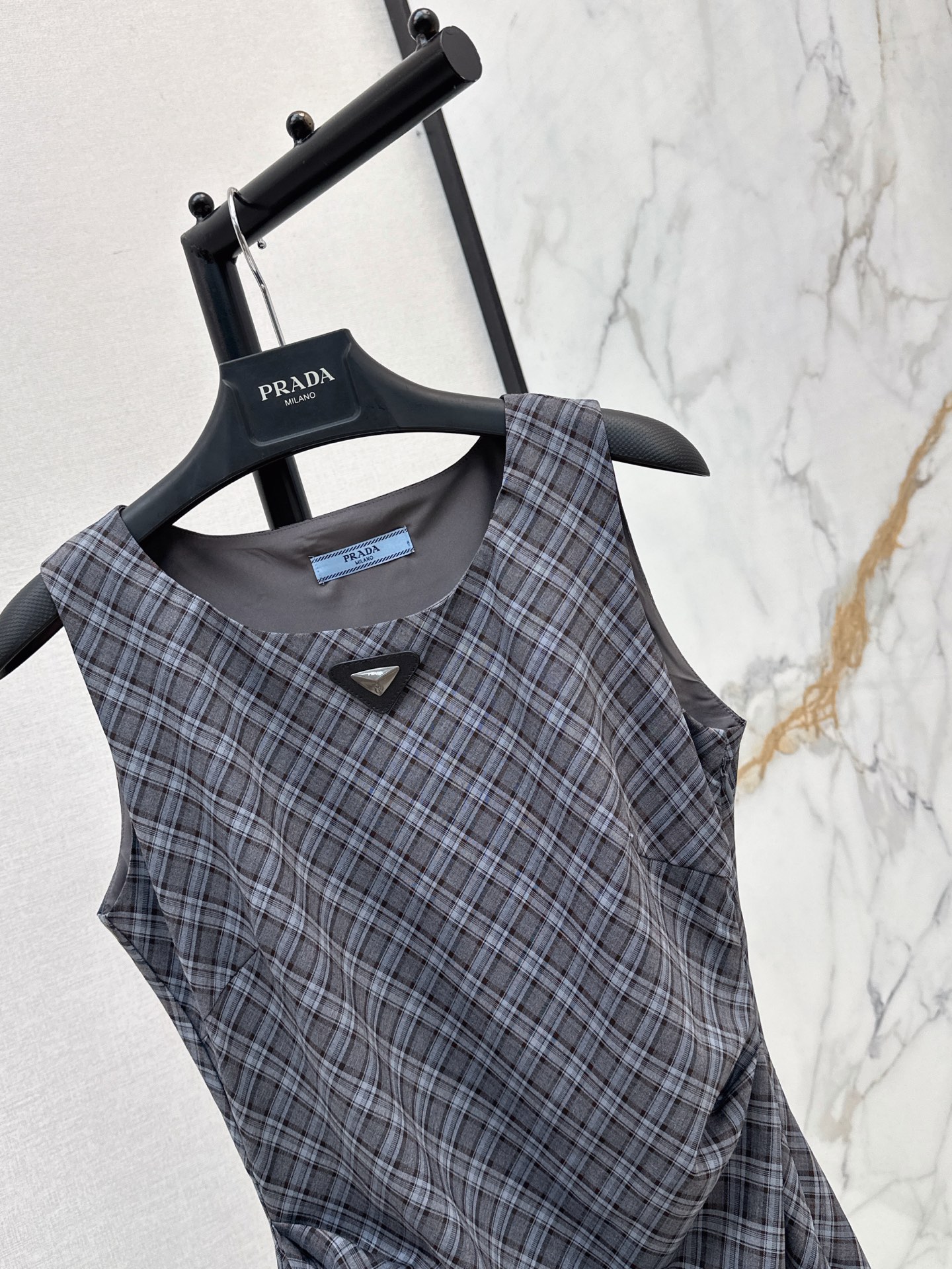 Pra 26ss check asymmetrical dress