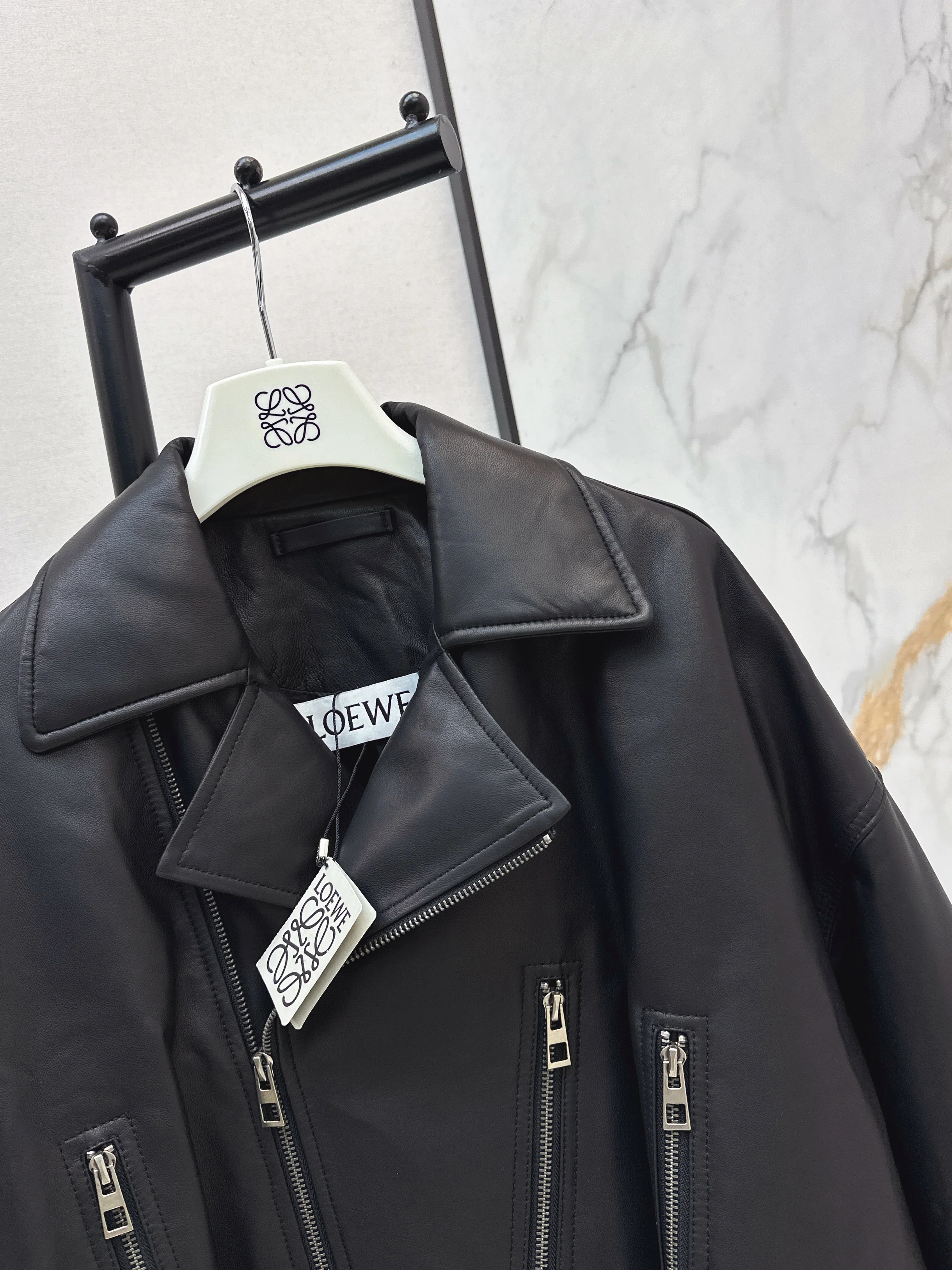 Loe 26ss leather down jacket