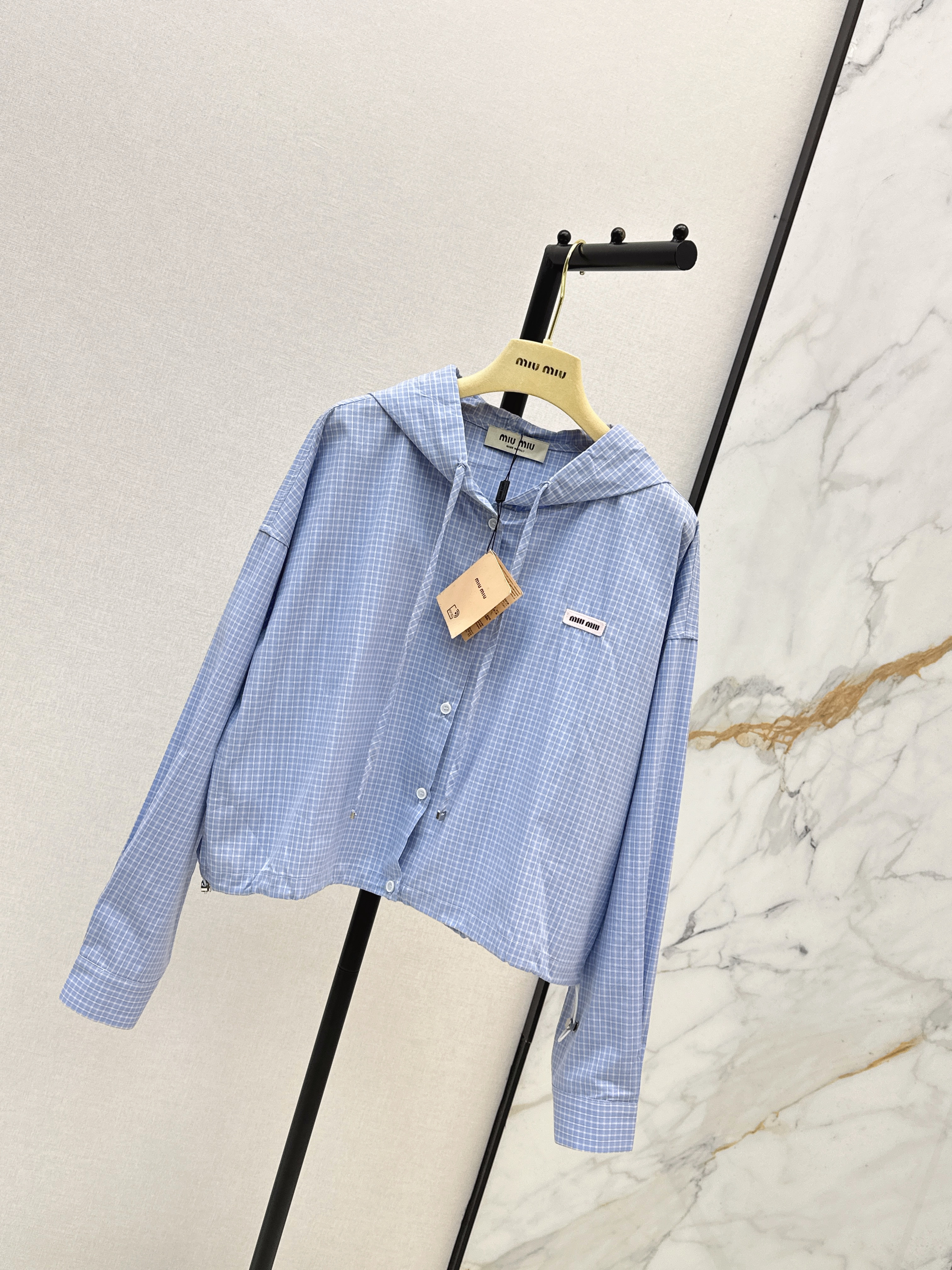 Miu 26ss check hodded jacket