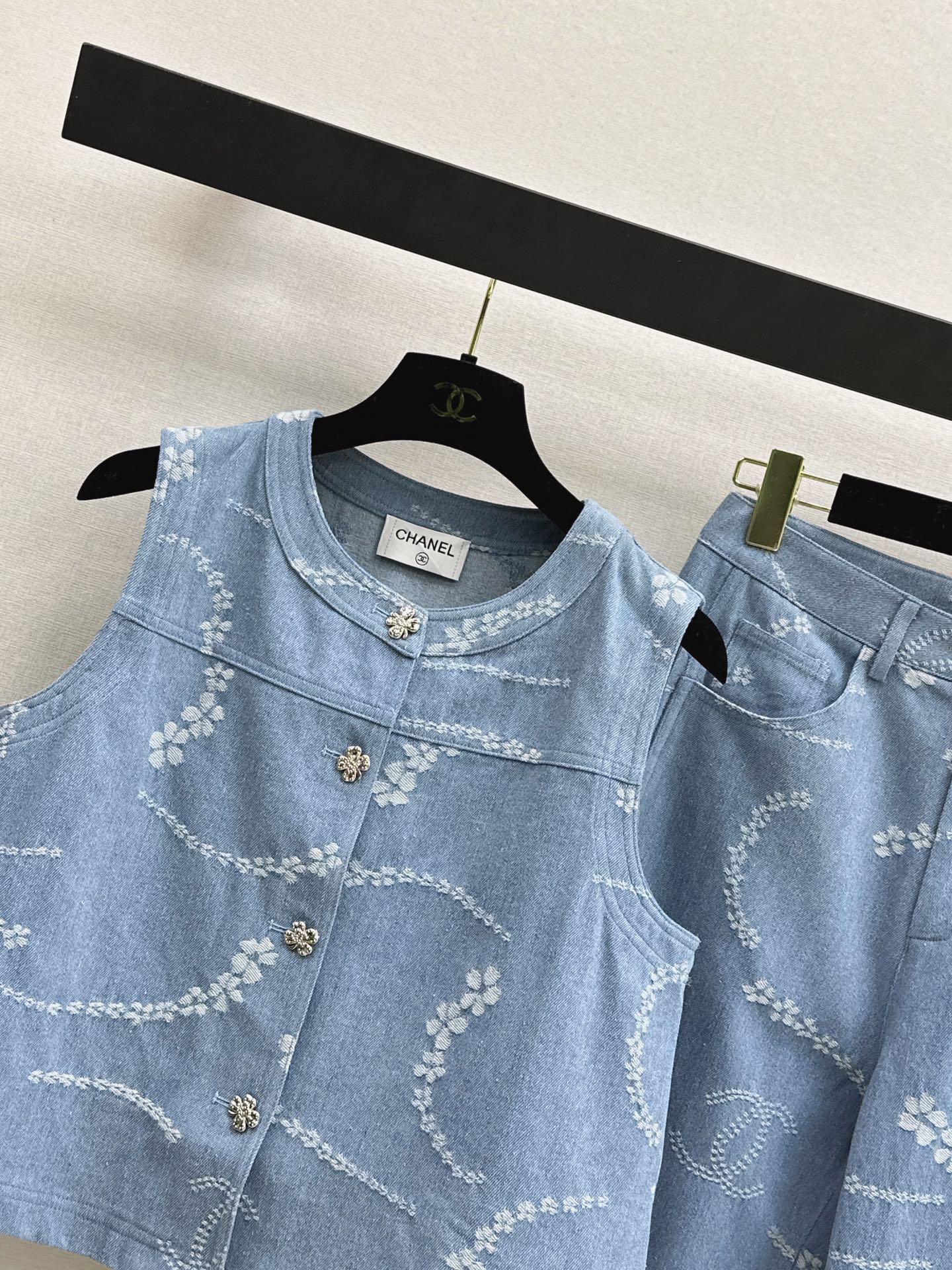 Chan 26ss print denim suit