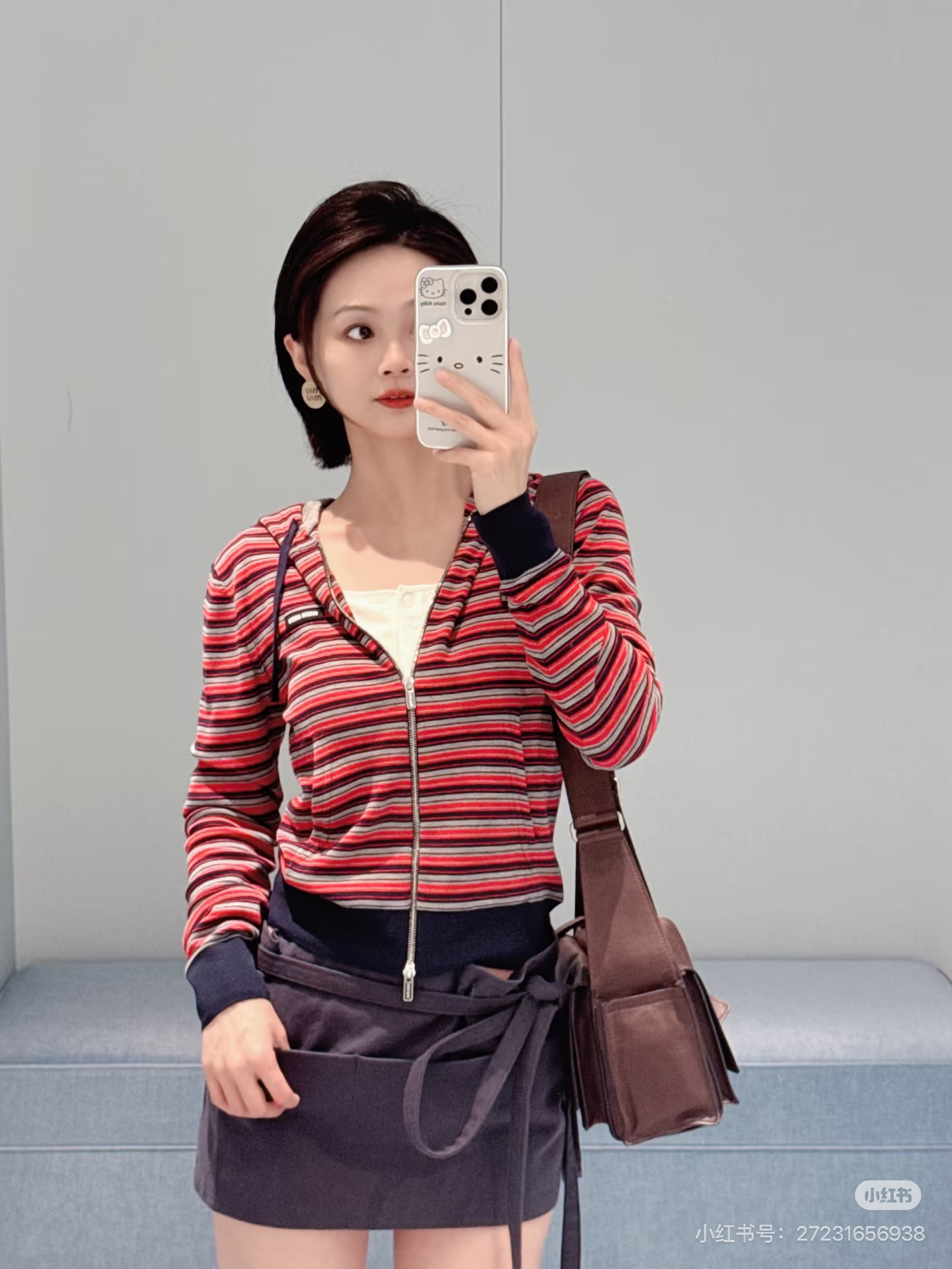Miu 26ss stripe hooded cardigan