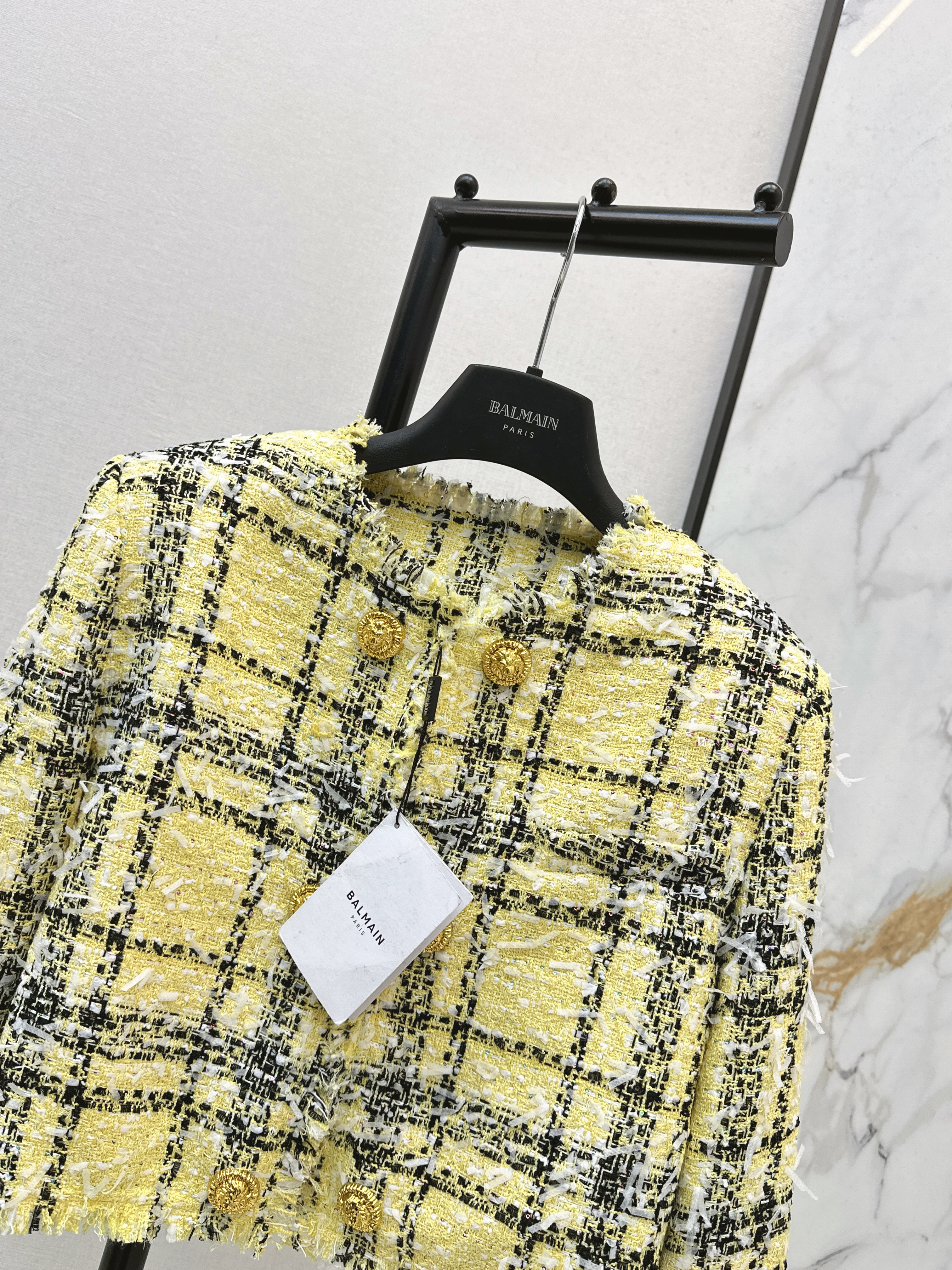 Bal 26ss check tweed jacket