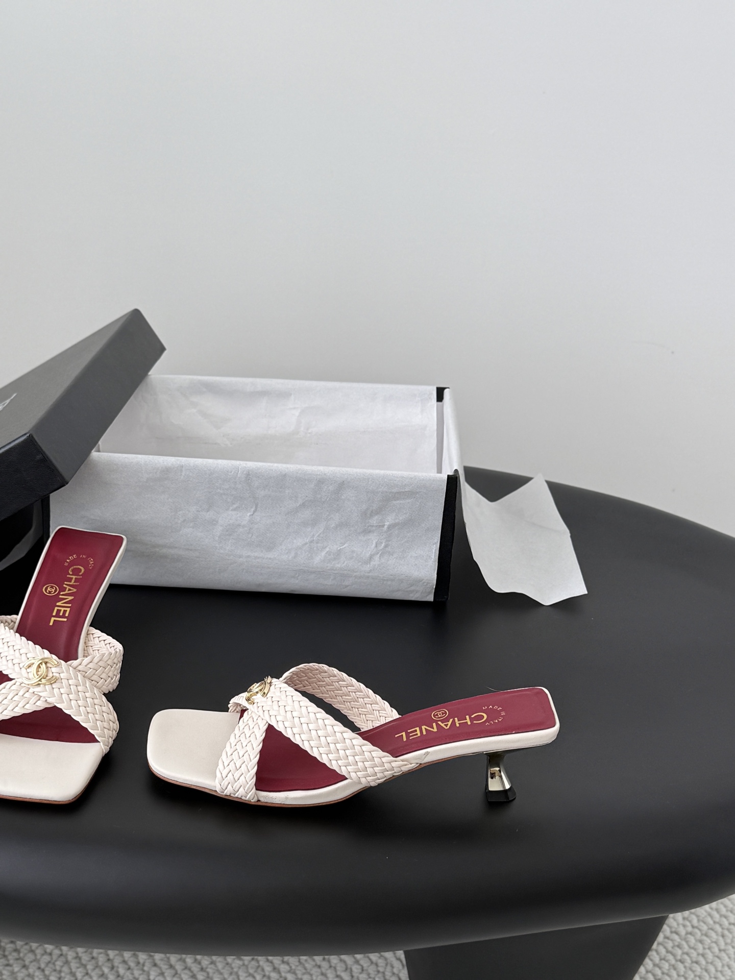 Chan 26ss cross-strap heeled mule sandals