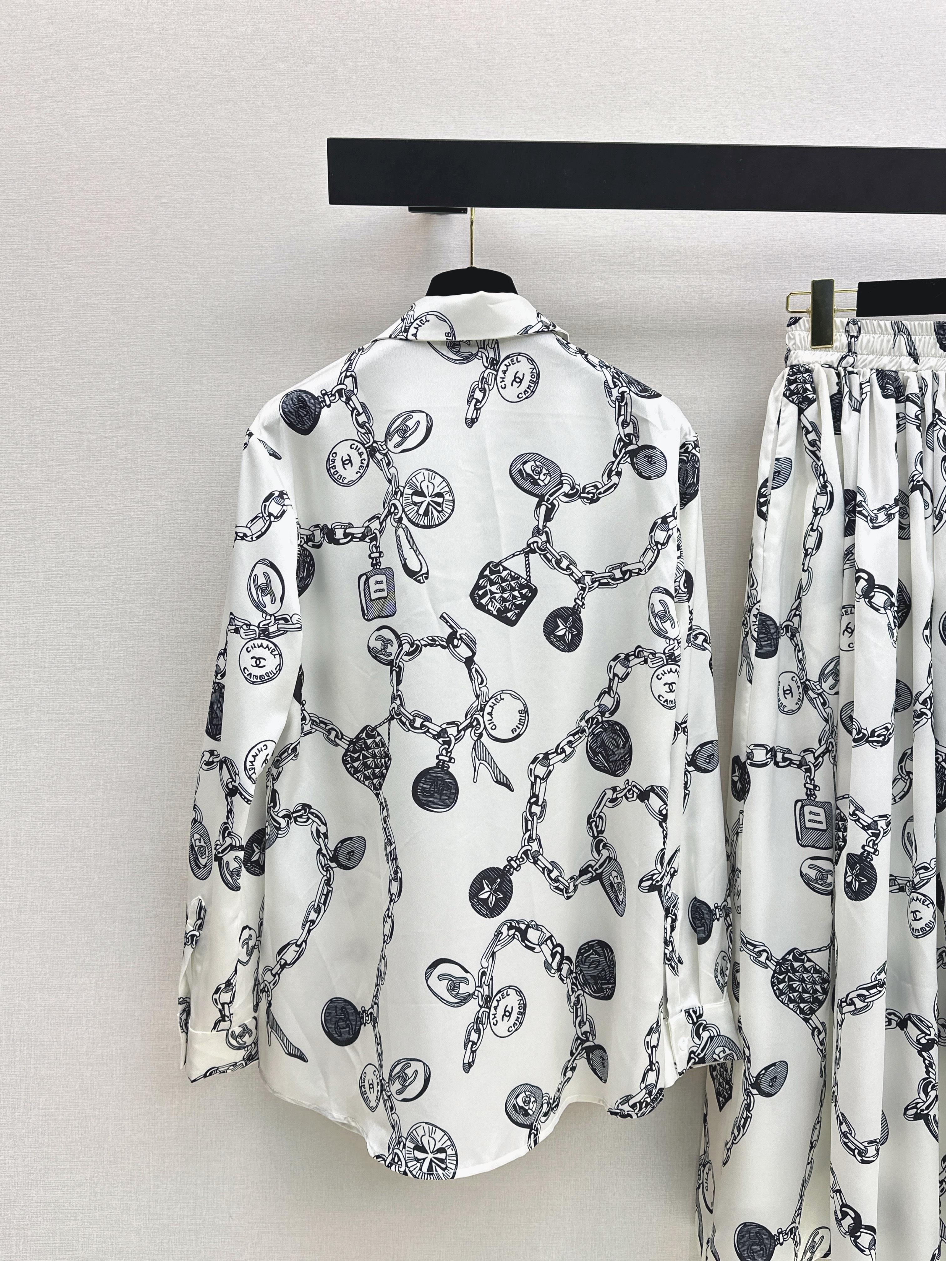 Chan 26ss print shirt pleated skirt set
