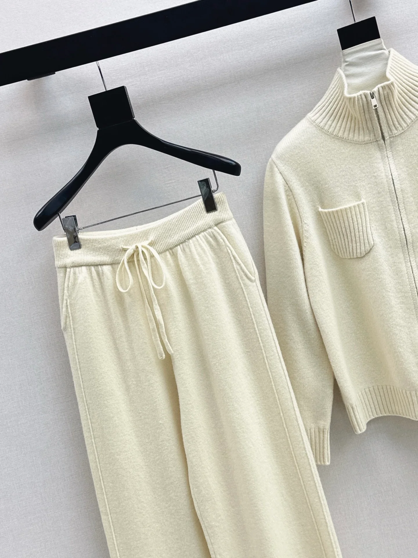 Brun 25fw zipper sweater+straight pant outfit sets