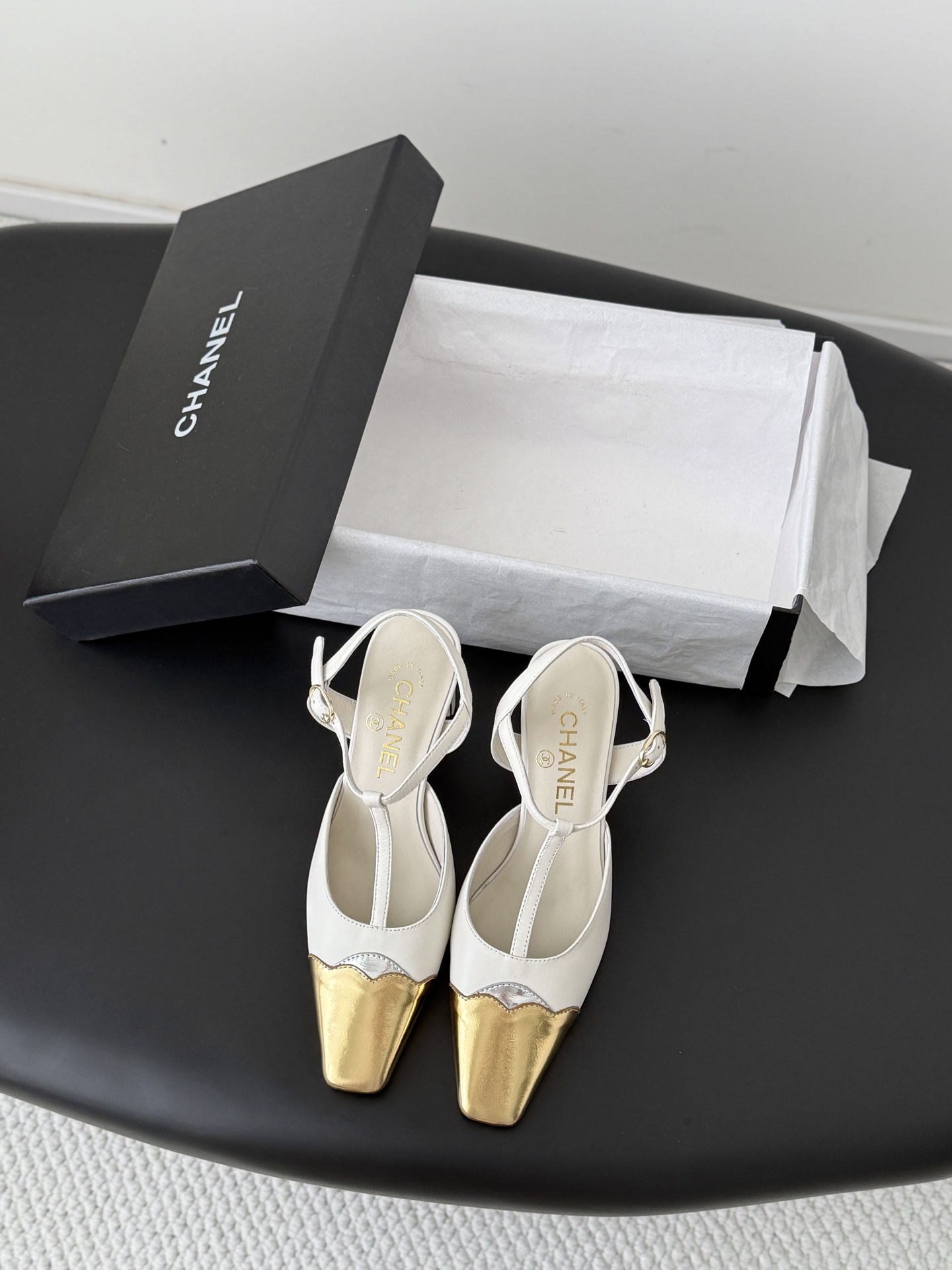 Chan 26P t-strap slingback heels