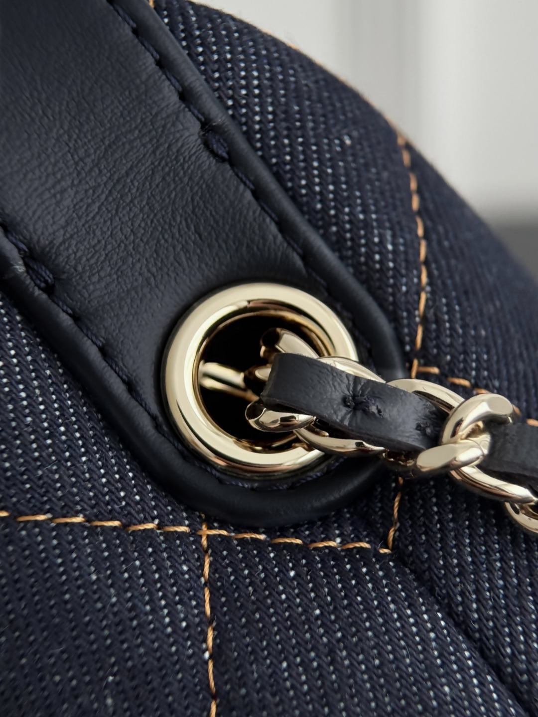 Chan 26P denim clutch with chain