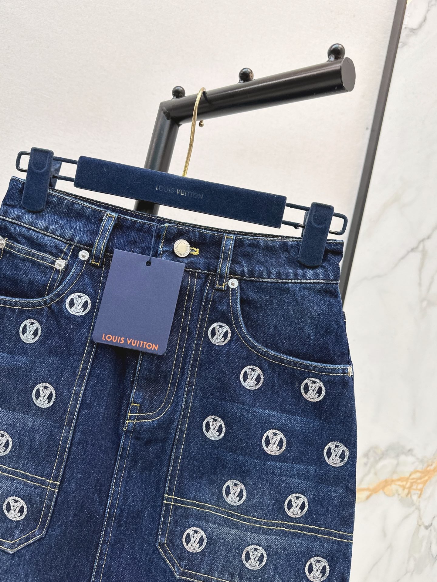 Louis 25fw embroidery denim skirts coin sequins