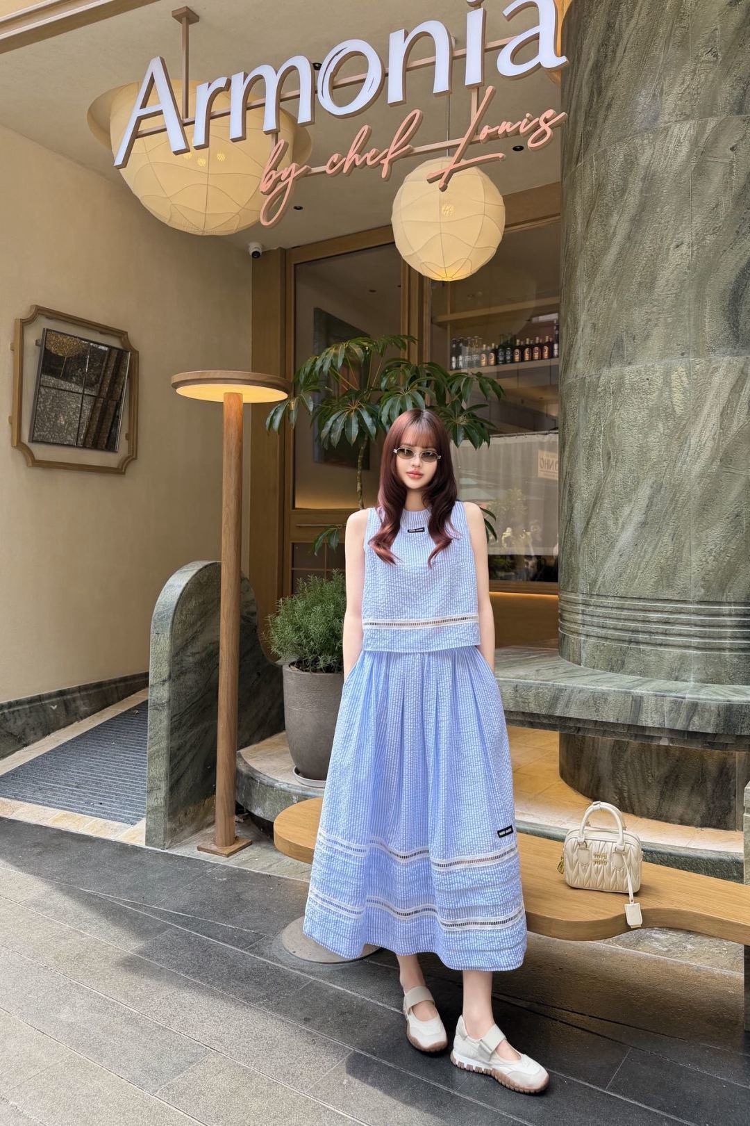 Miu 26ss check cropped top skirt set