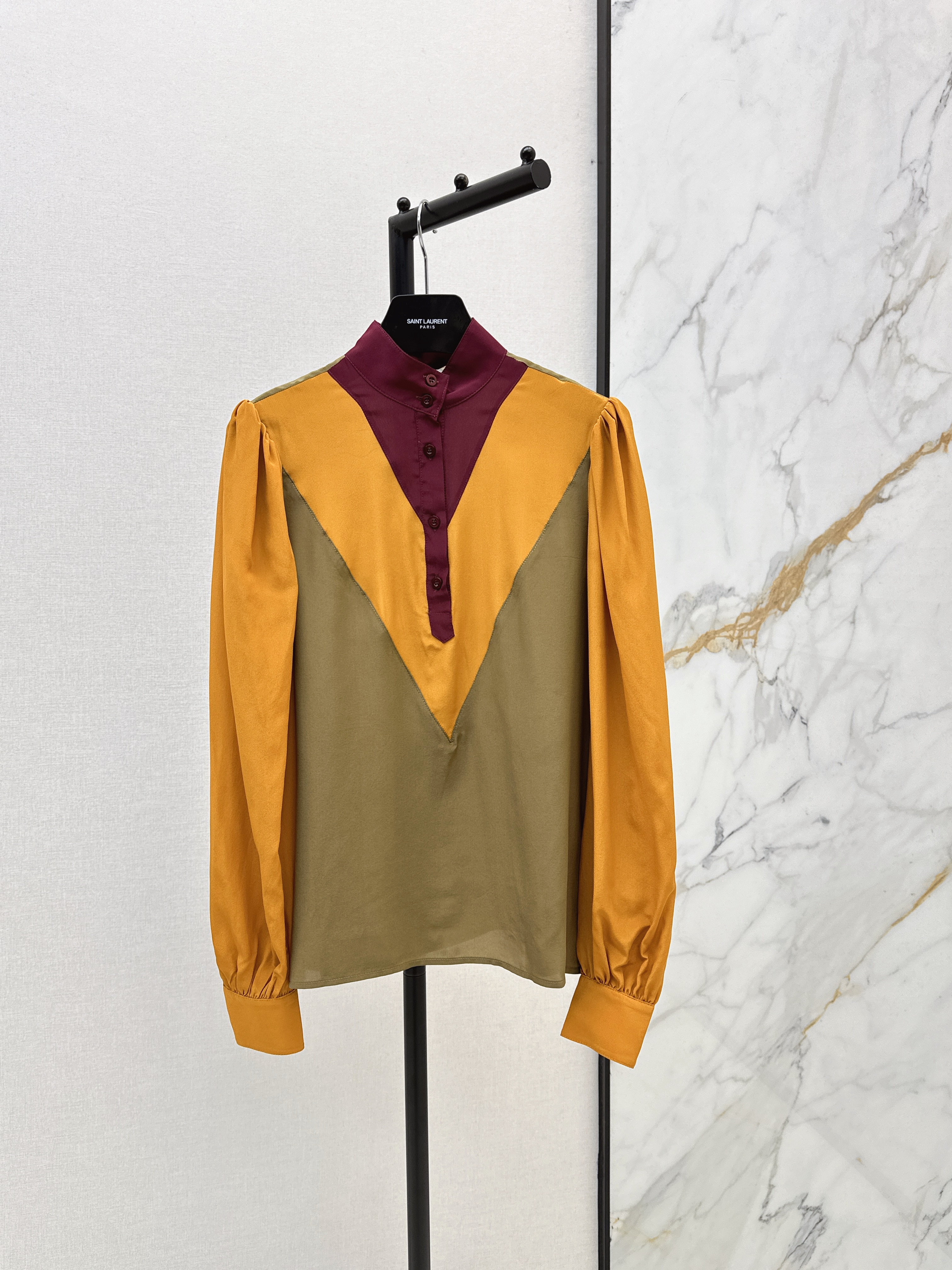 Saint 26ss coloblock silk shirt