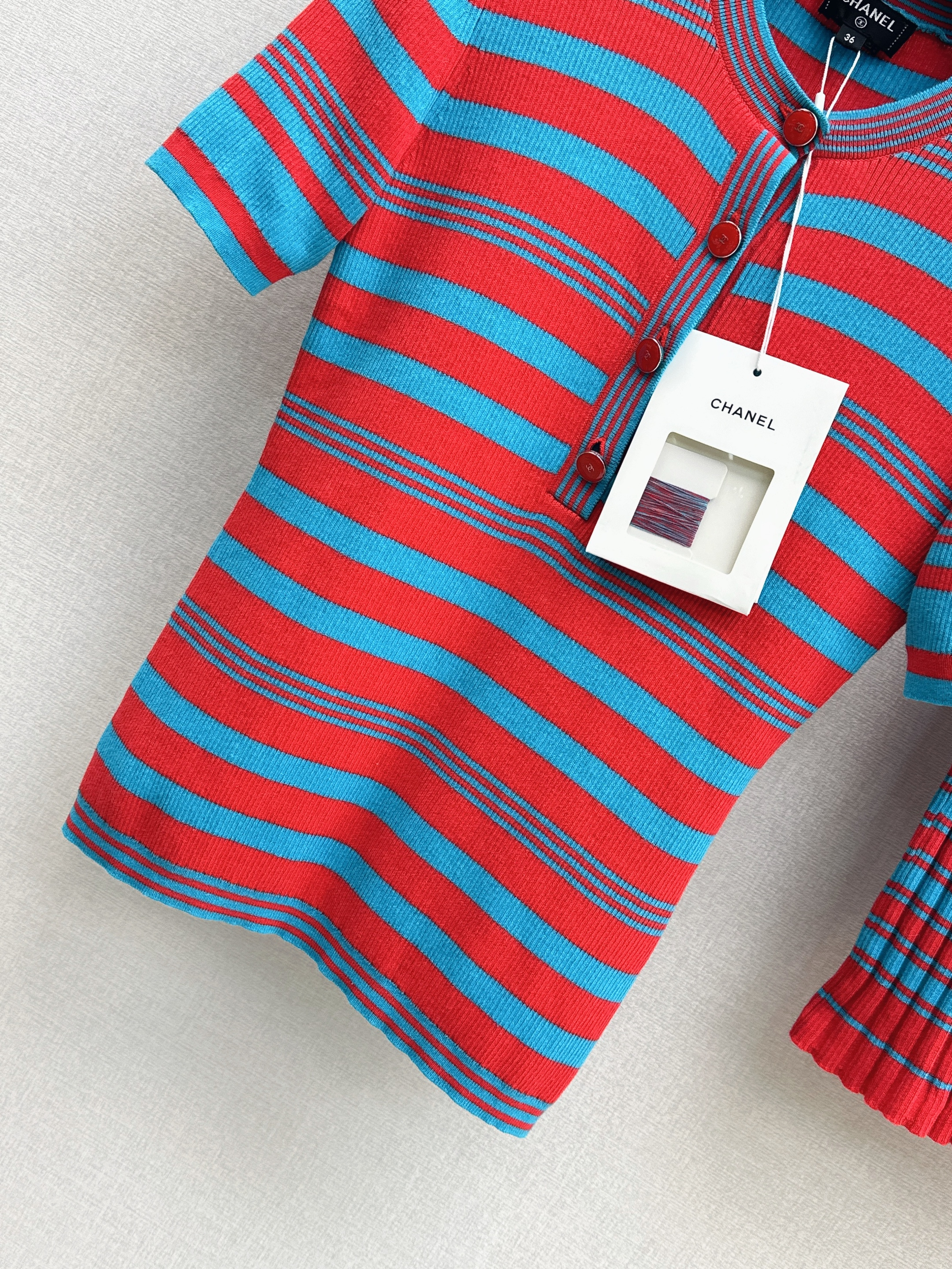 Chan 26ss stripe knit top skirt set