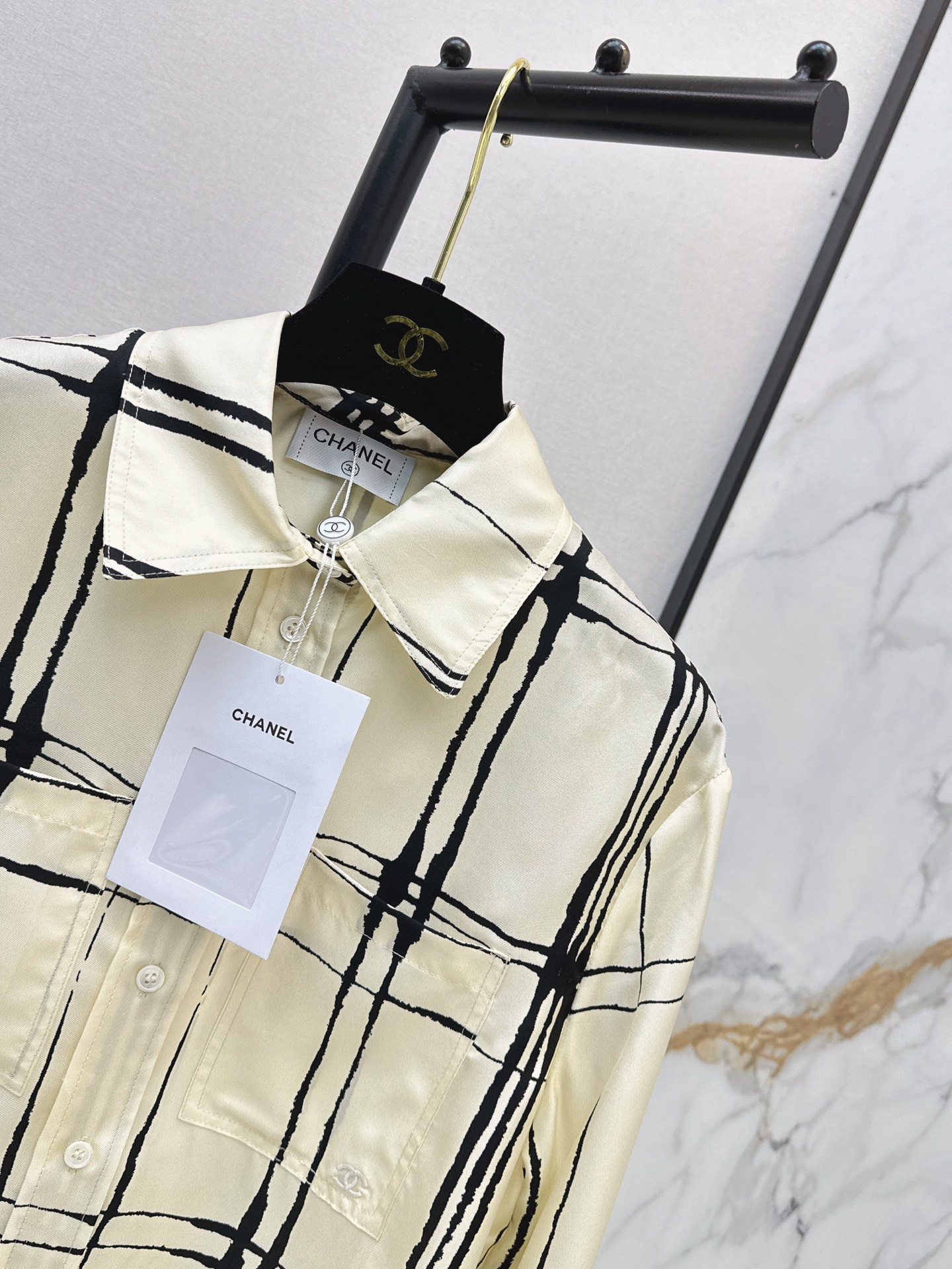 Chan 26ss check print silk shirt