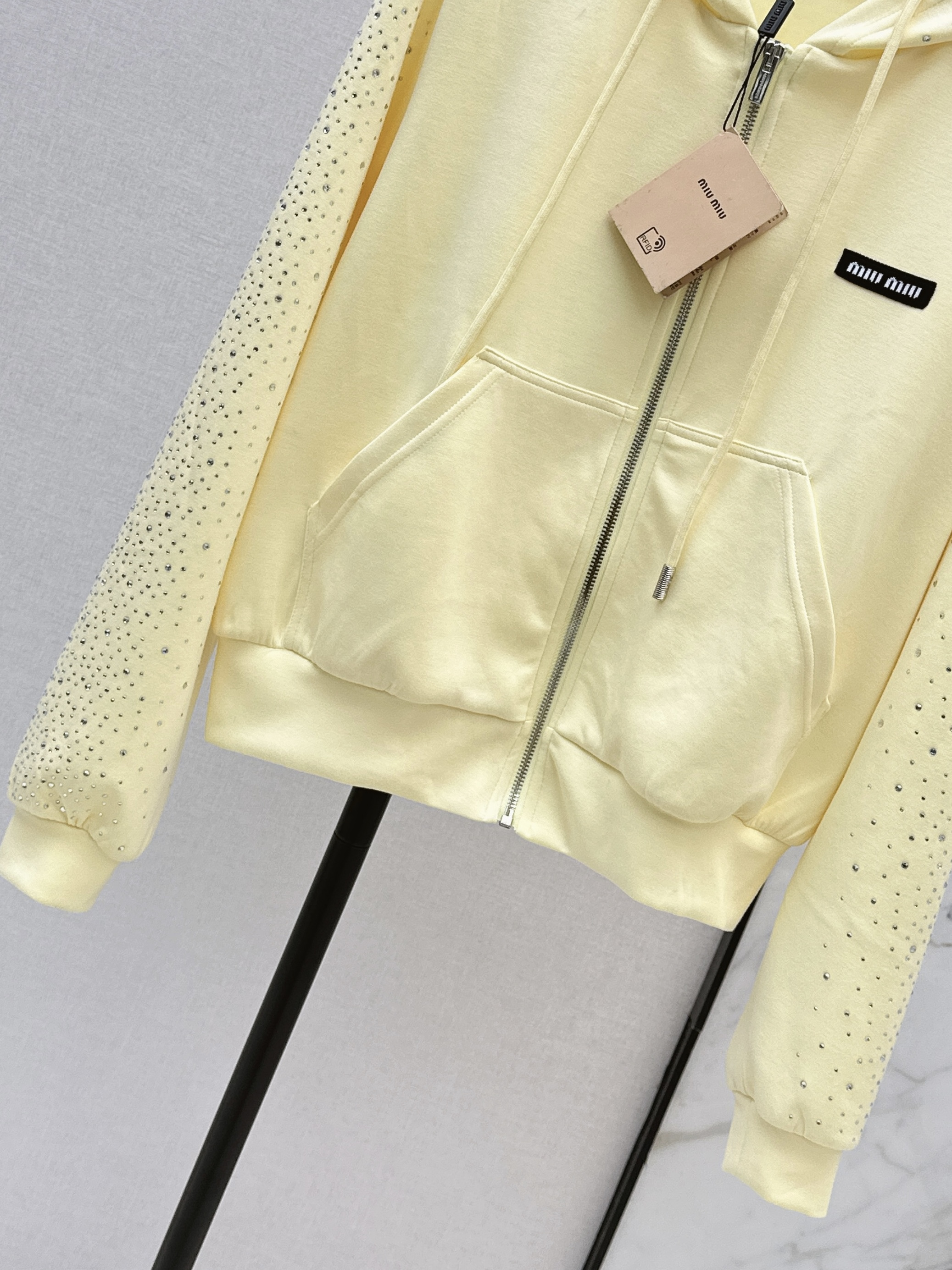 Miu 26ss rhinestone hooded jacket