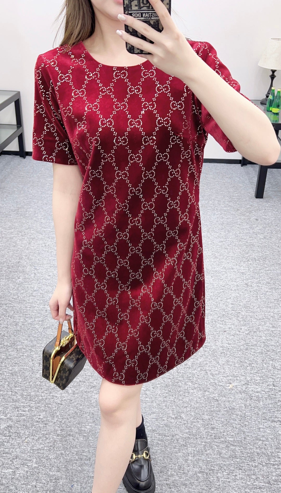 Gucc 26ss rhinestone dress
