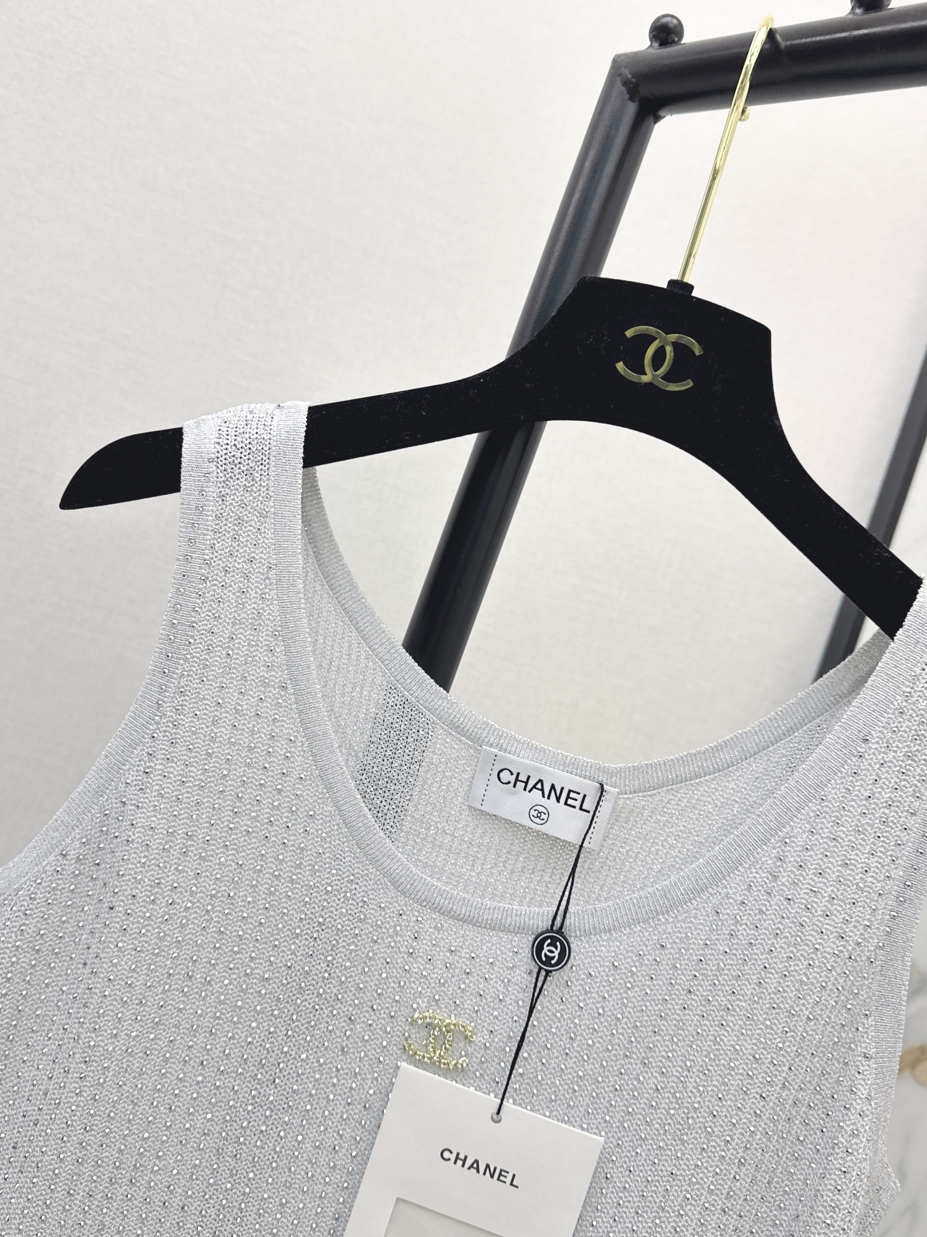 Chan 26ss rhinestone knit vest