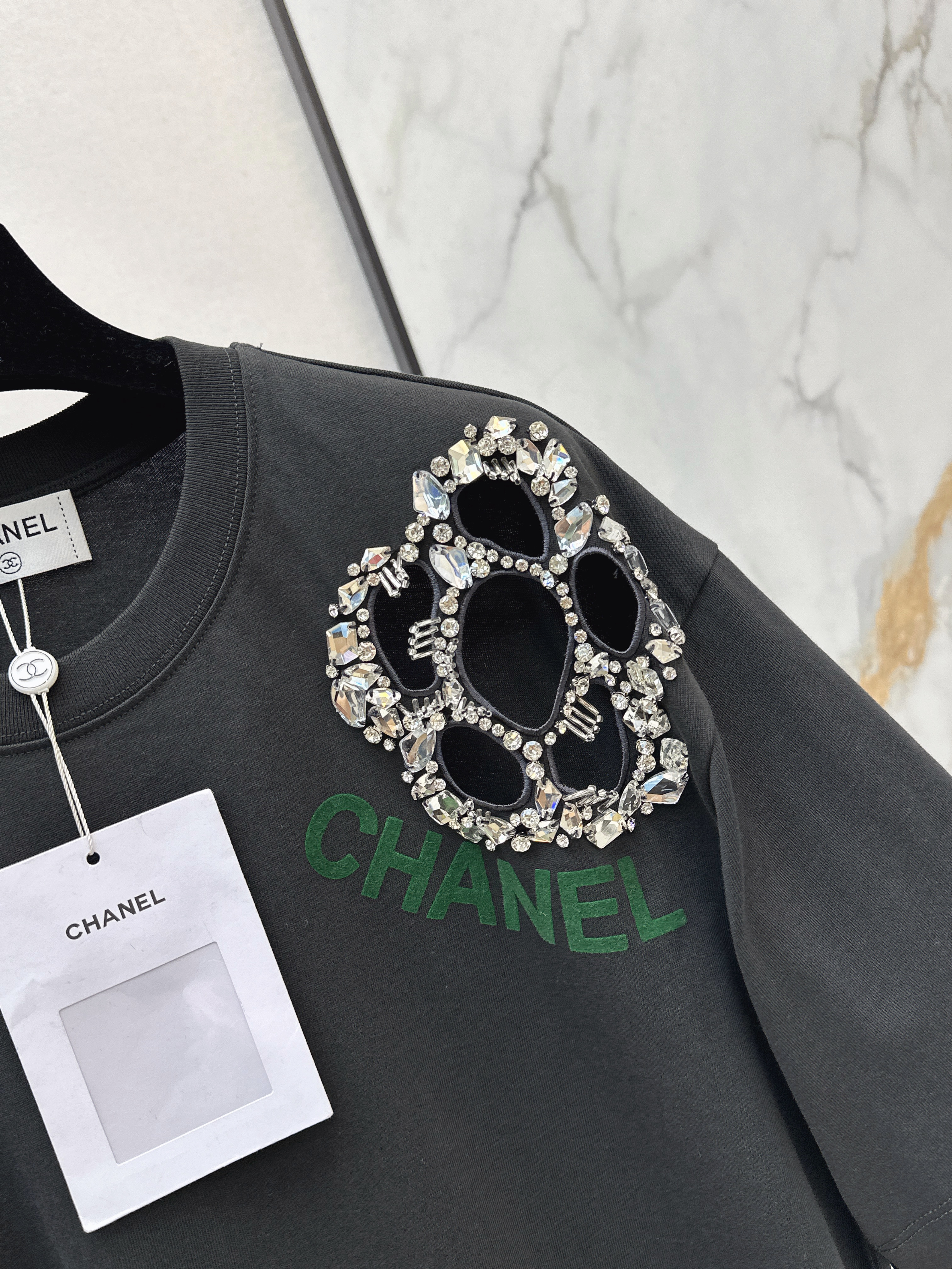 Chan 26ss flower rhinestone t-shirts