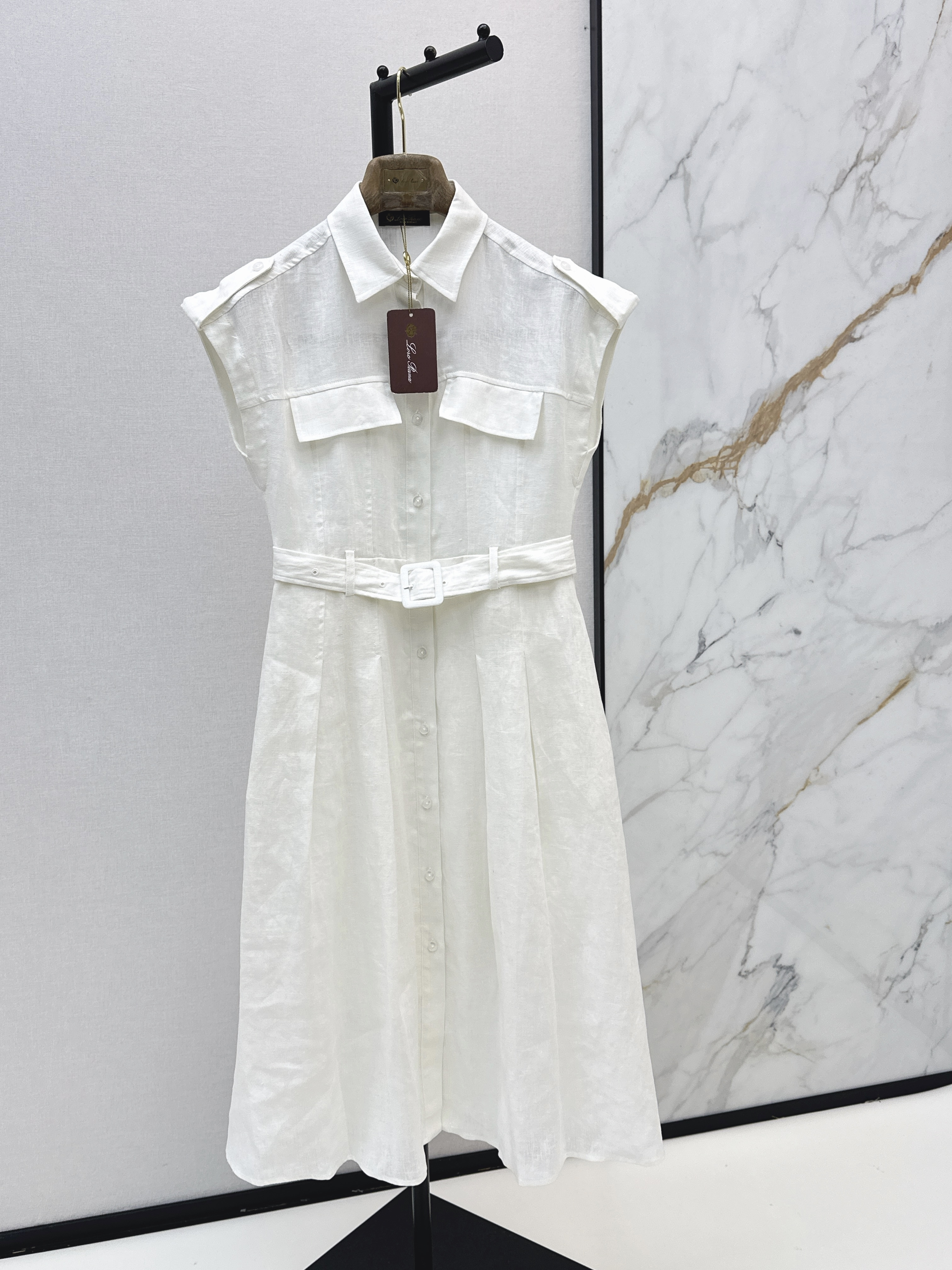 Khaki Sleeveless Belted Shirt Dress