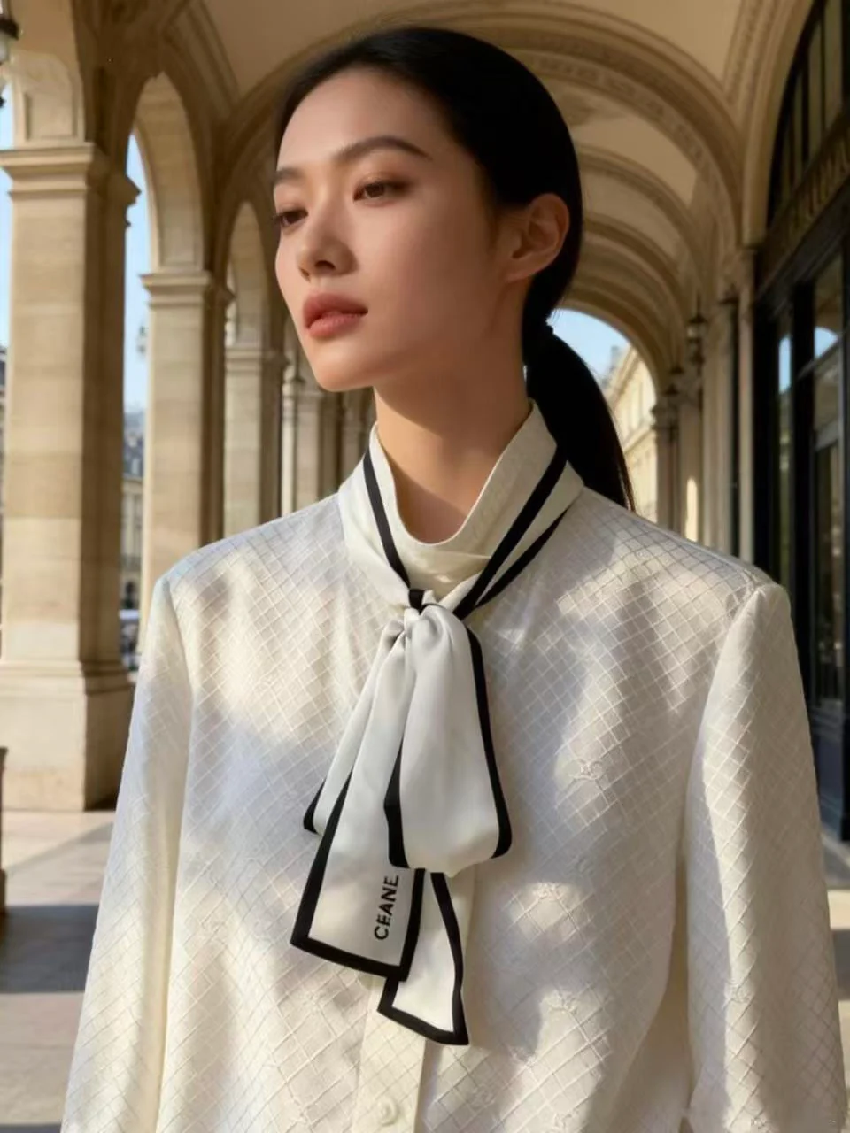 Chan 26ss silk tie-neck shirts