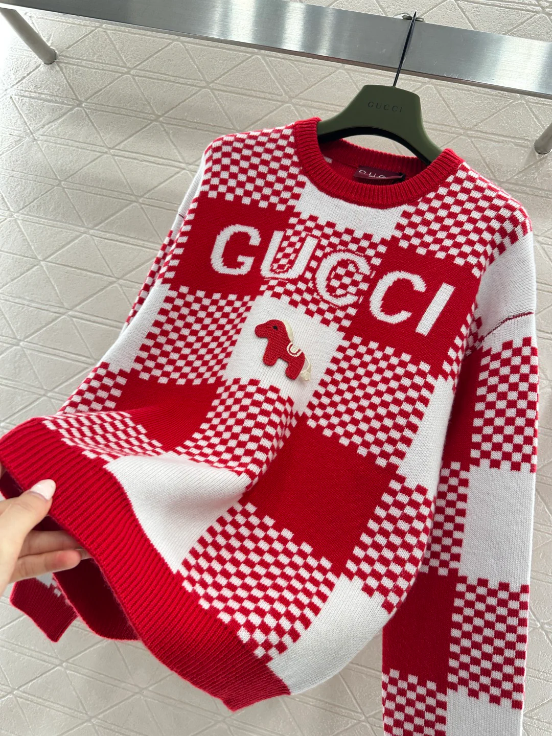 Gucc 26ss checkerboard knit sweater