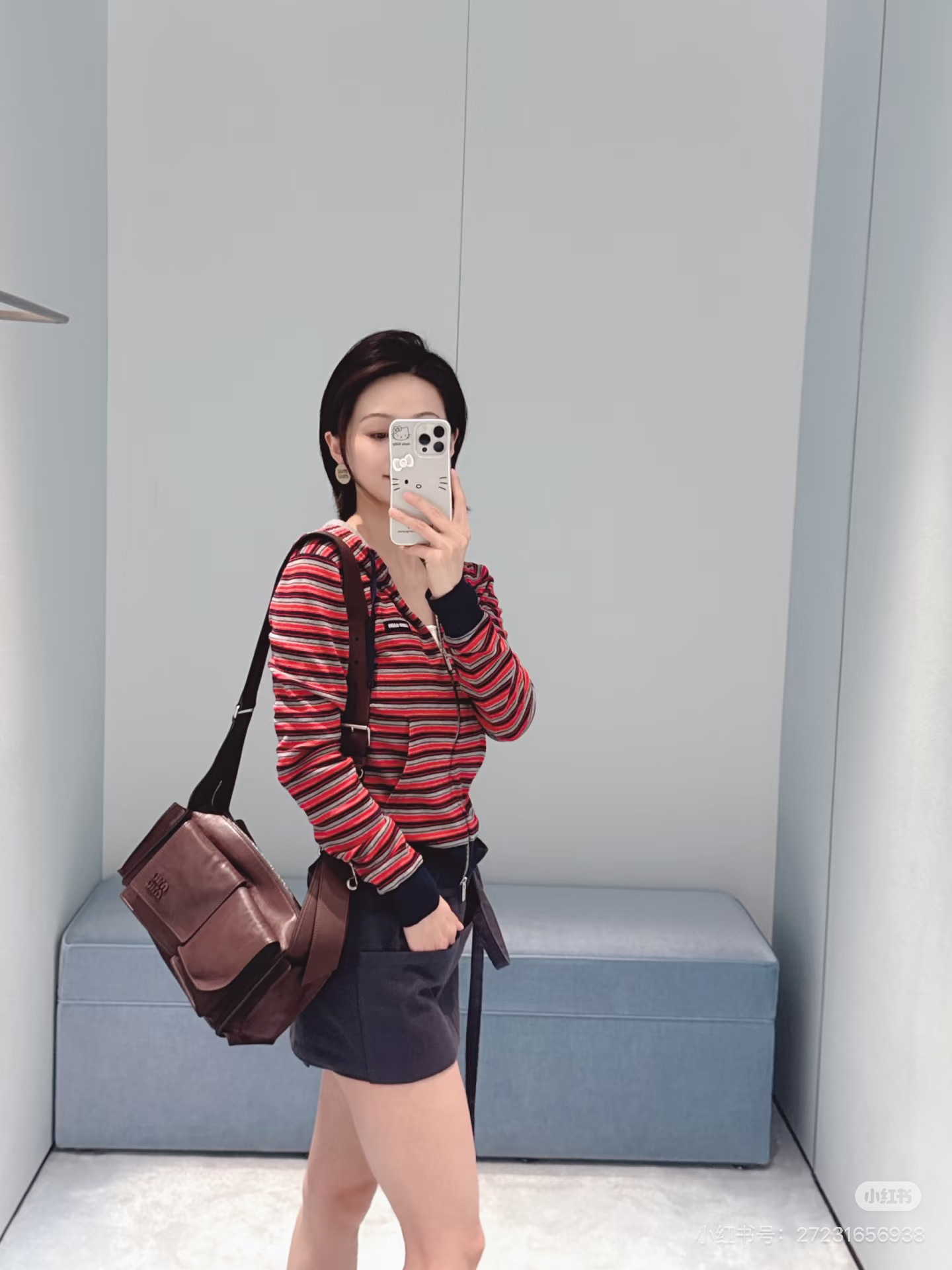 Miu 26ss stripe hooded cardigan
