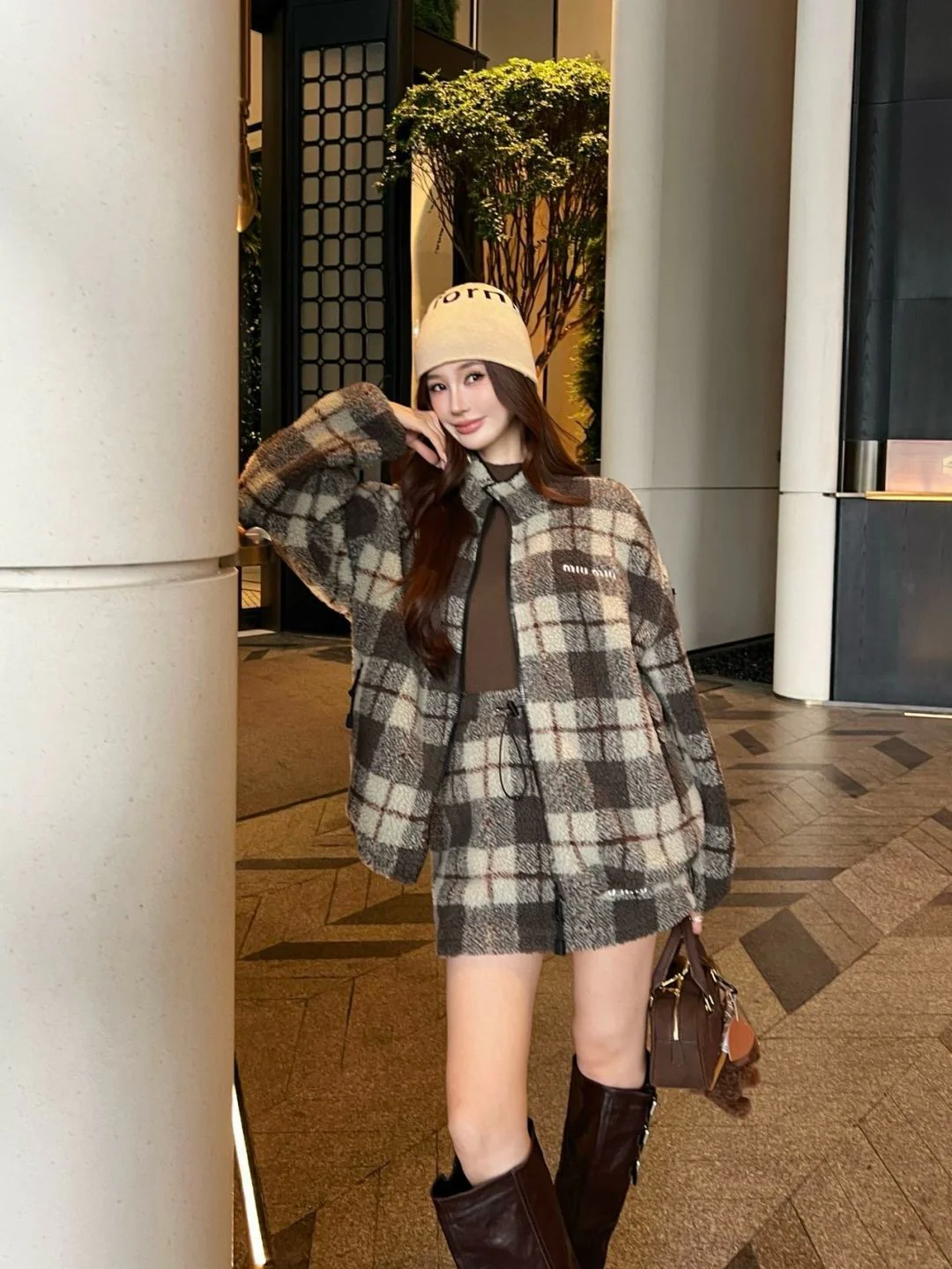 Miu 25fw fleece jacket skirt