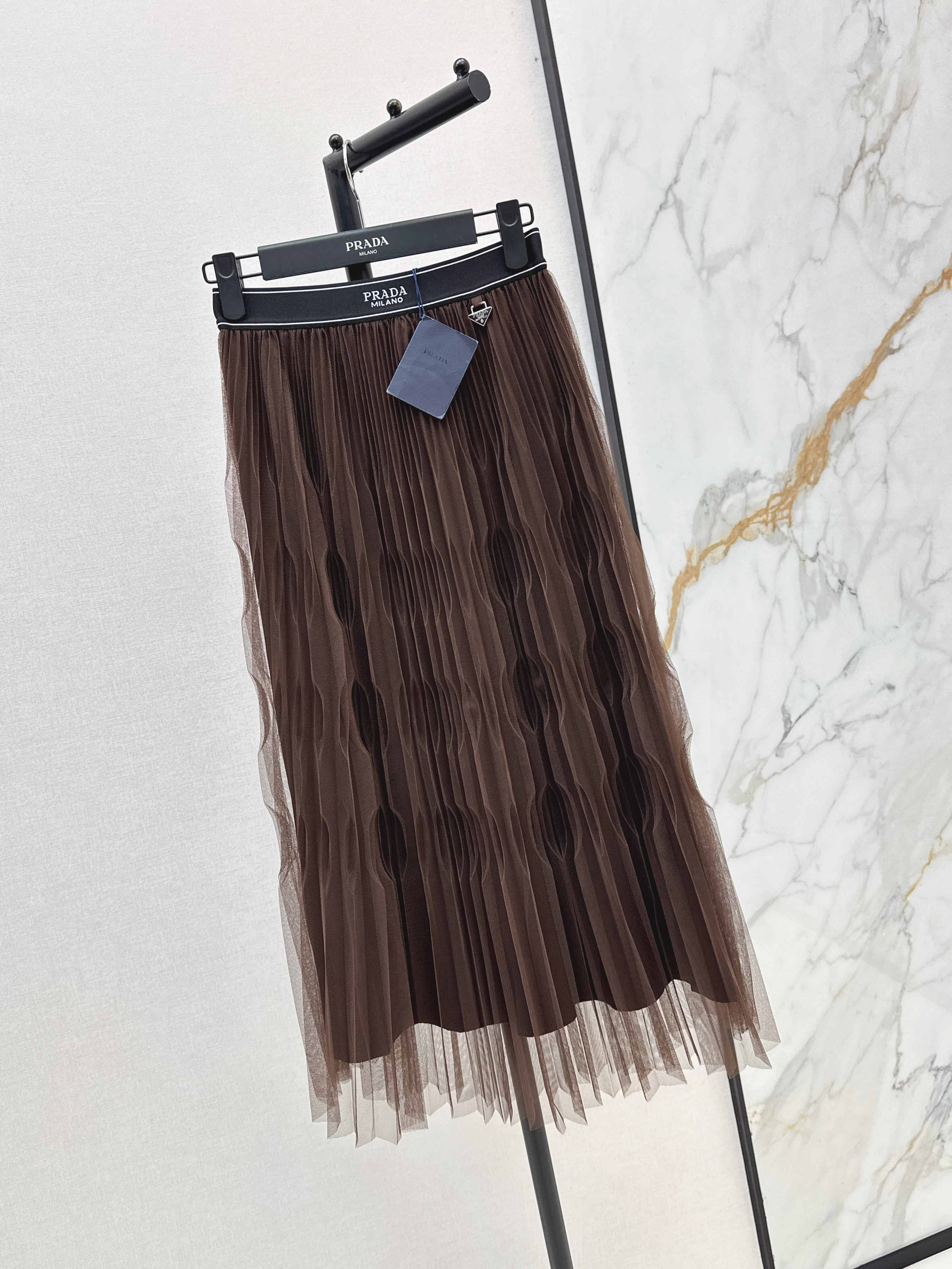 Pra 26SS Pleated Tulle Midi Skirt