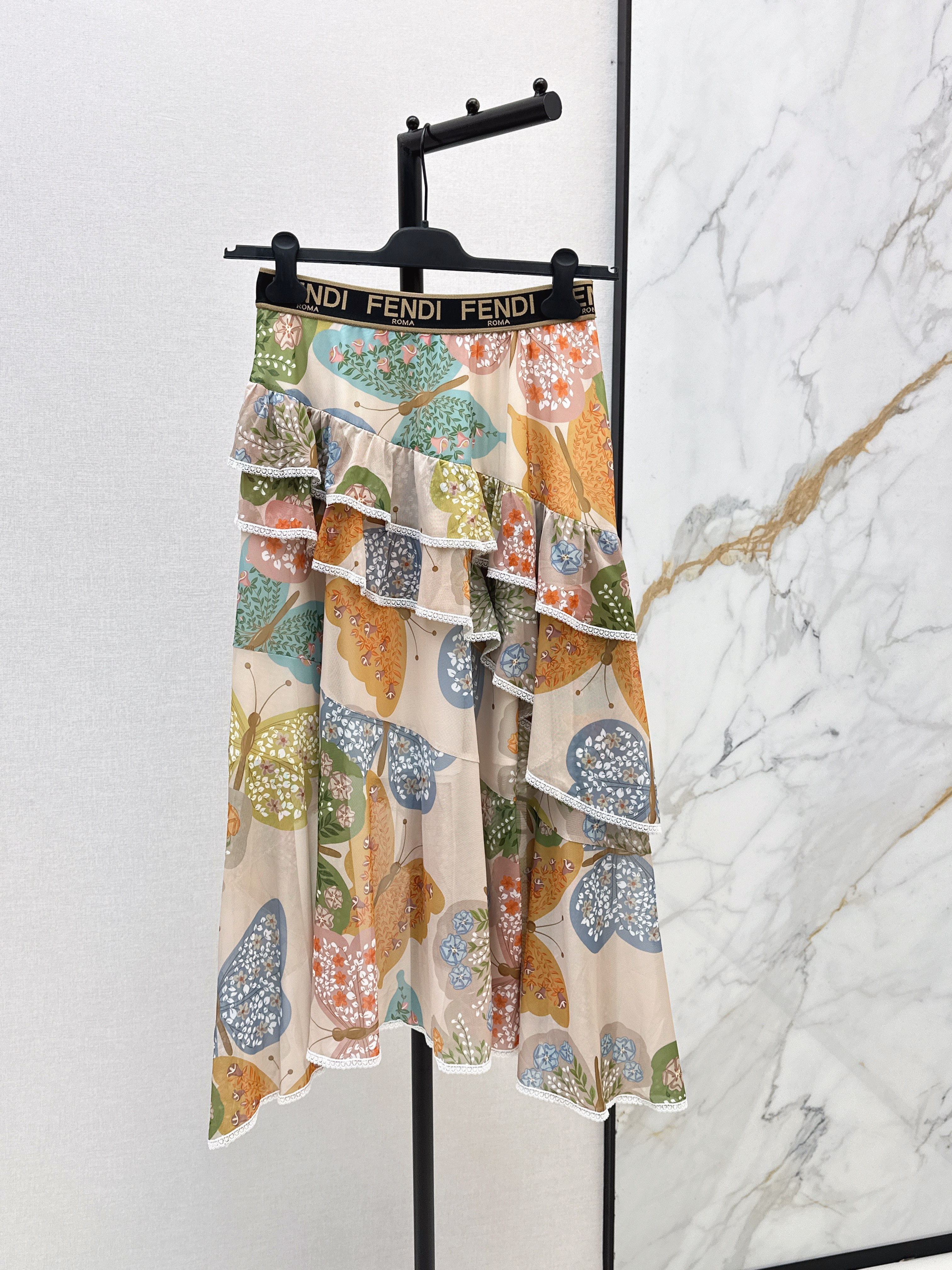 Fen 26ss asymmetric ruffle skirt