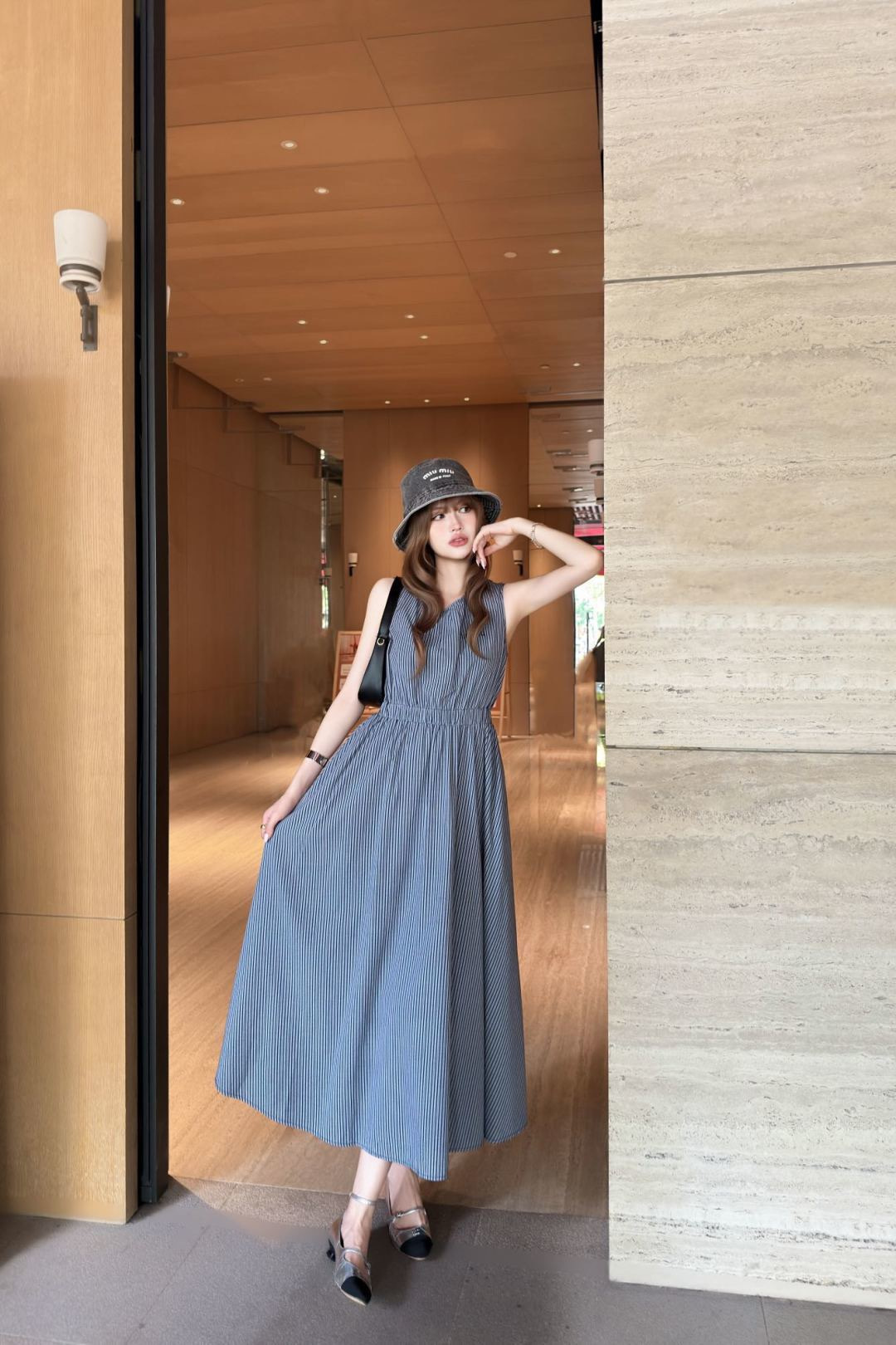 Miu 26ss stripe sleeveless dress