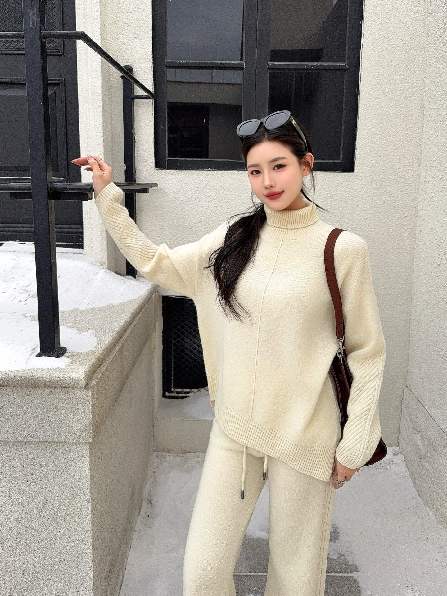 Max 25fw wool high neck+wide-leg pants outfit sets