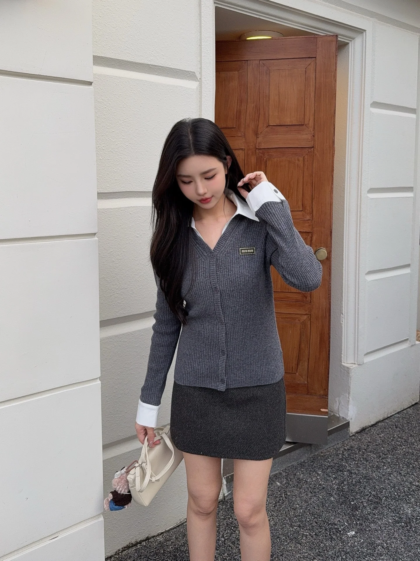 Miu 26SS 2in1 knit shirt
