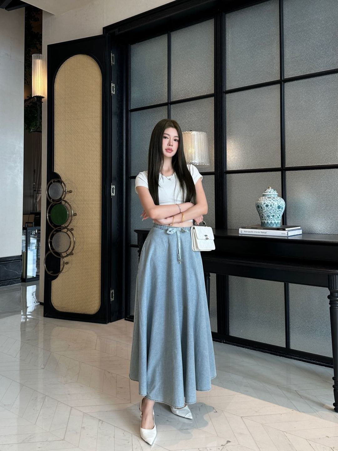 CD 26ss pleated denim skirt
