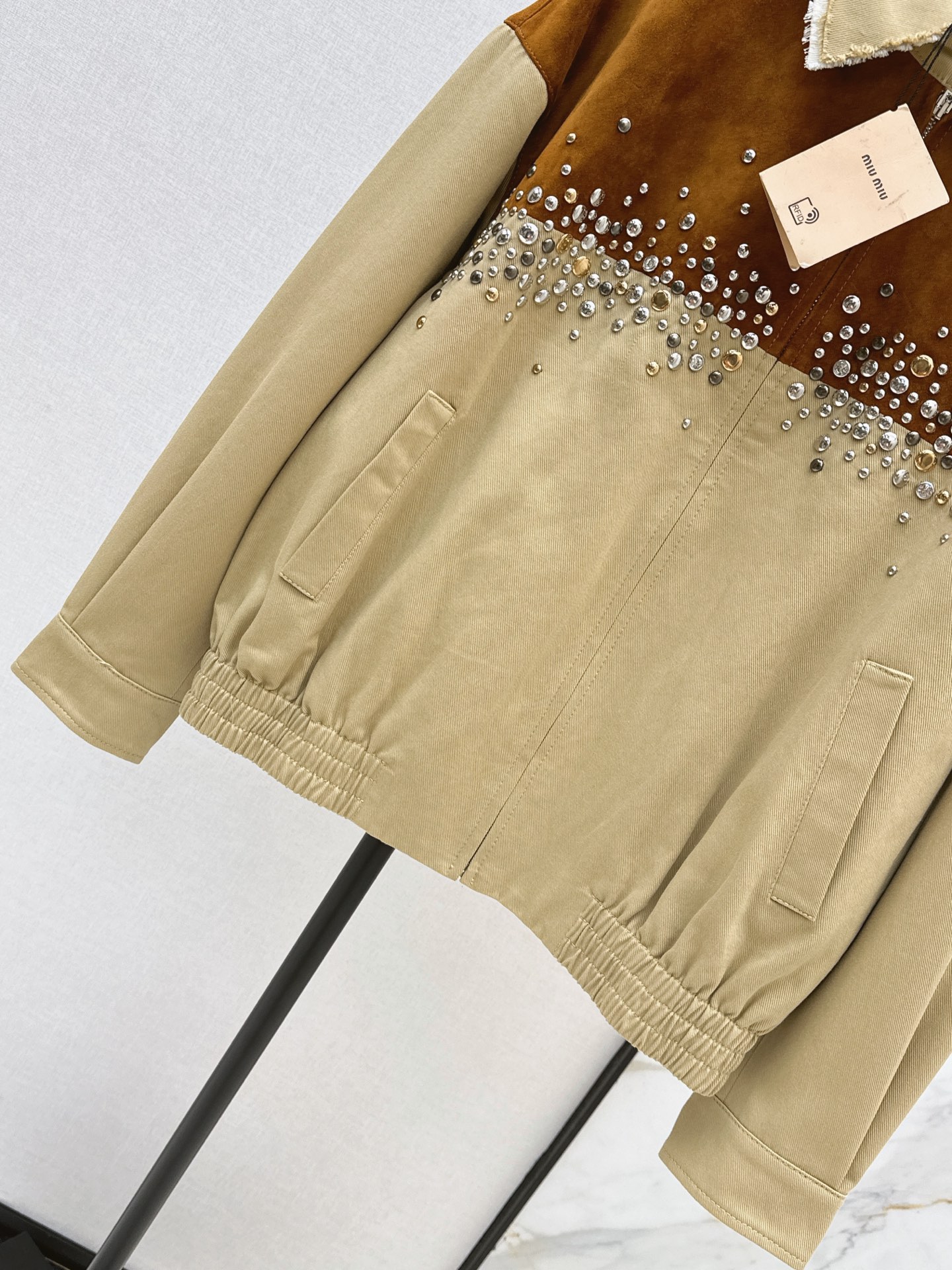 Miu 26ss rhinestone contract suede jacket