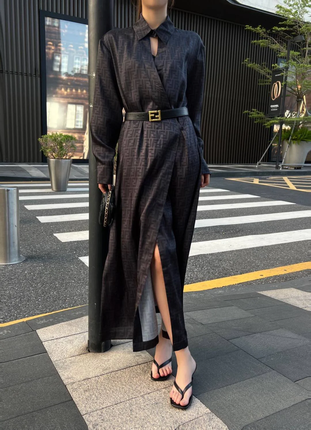 Fend 26ss silk dress with belted