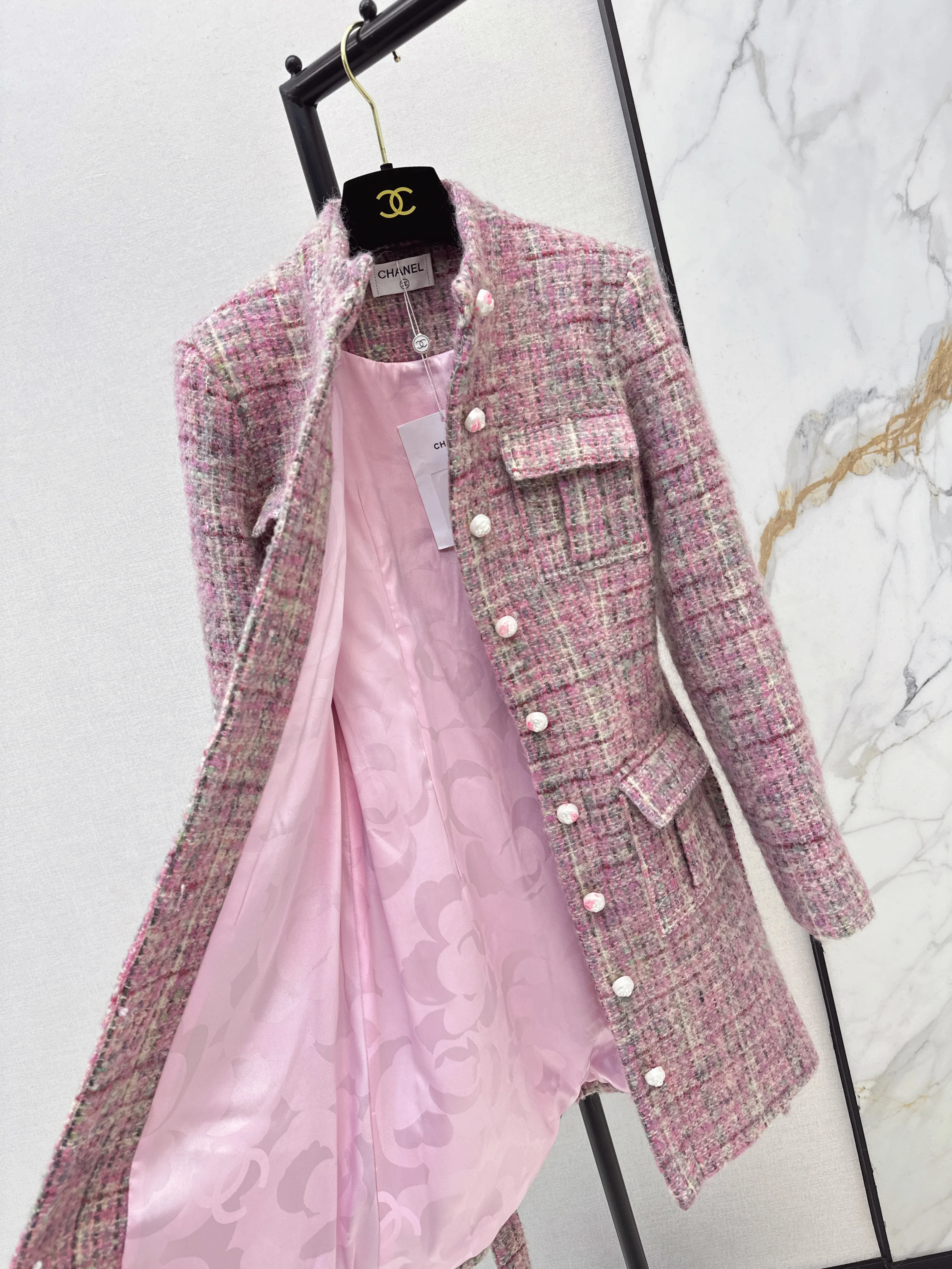 Chan 26ss check tweed coat dress