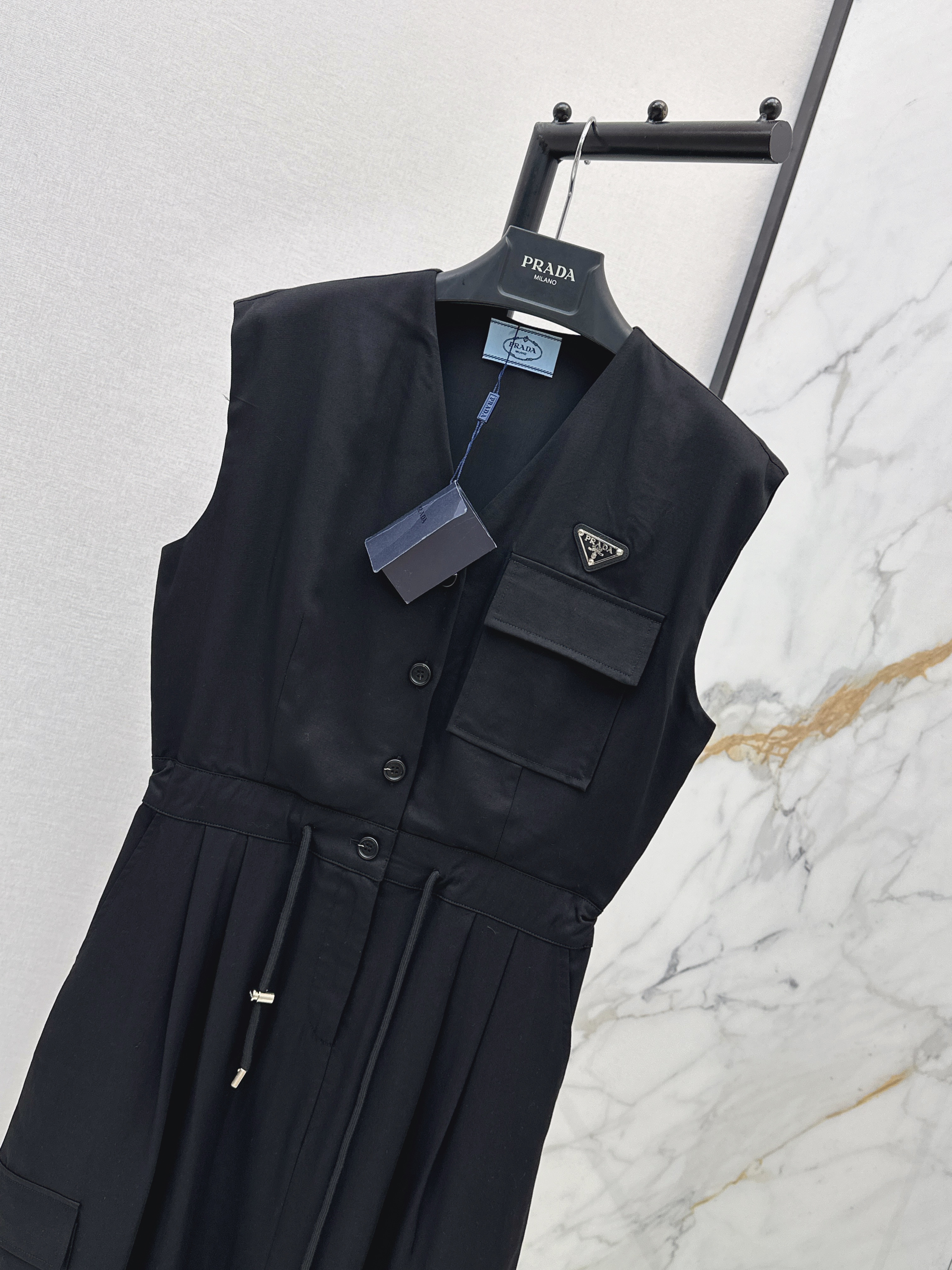 Pra 26ss drawsting sleeveless dress