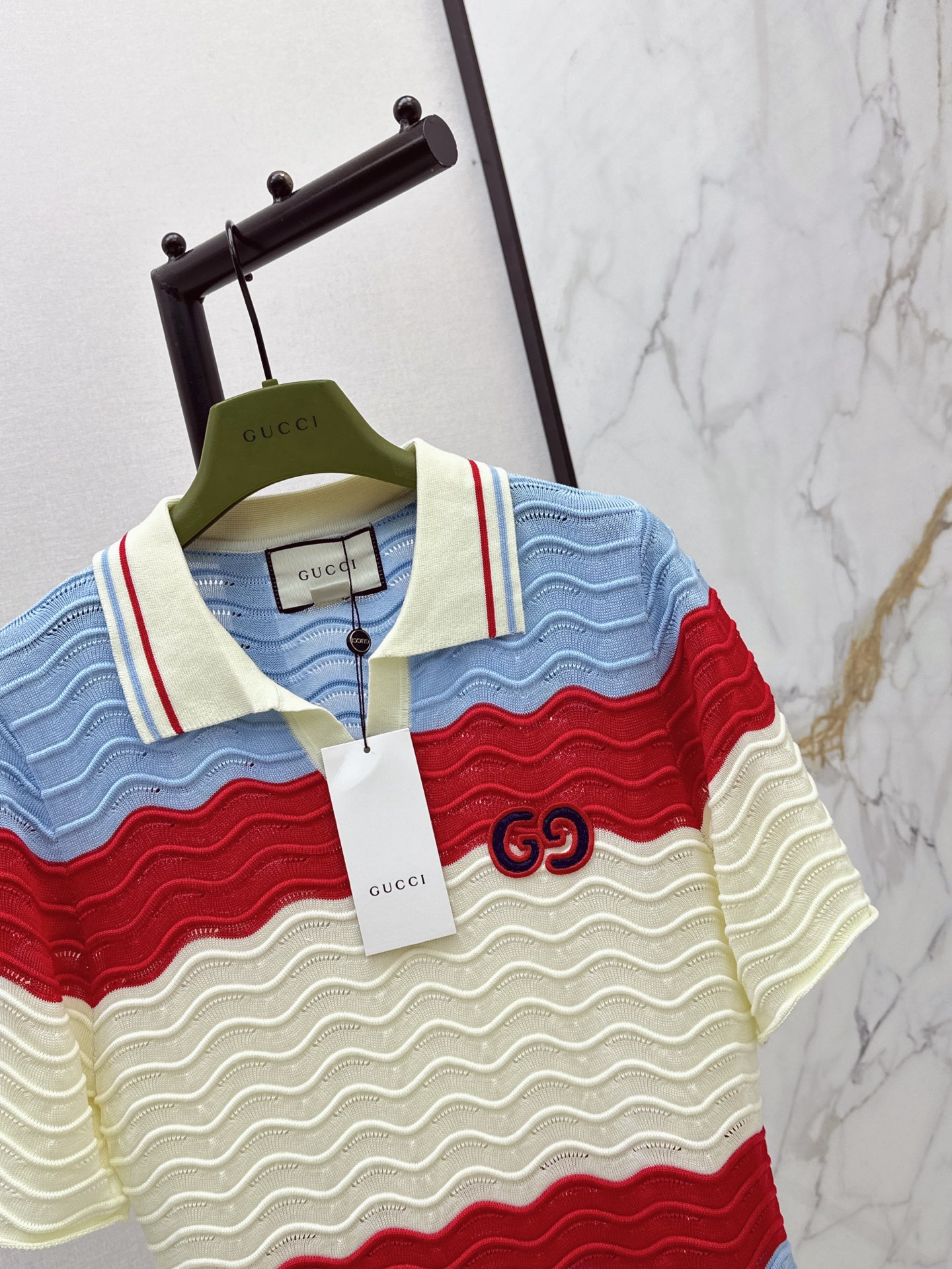 Guc 26ss stripe knit polo shirt