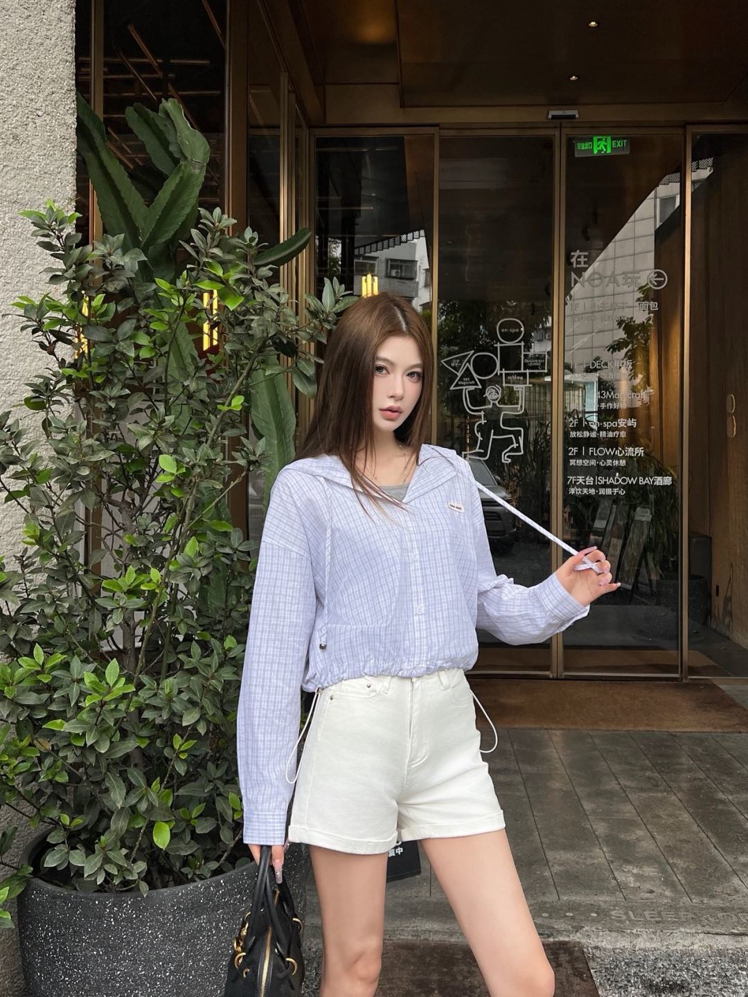 Miu 26ss check hodded jacket